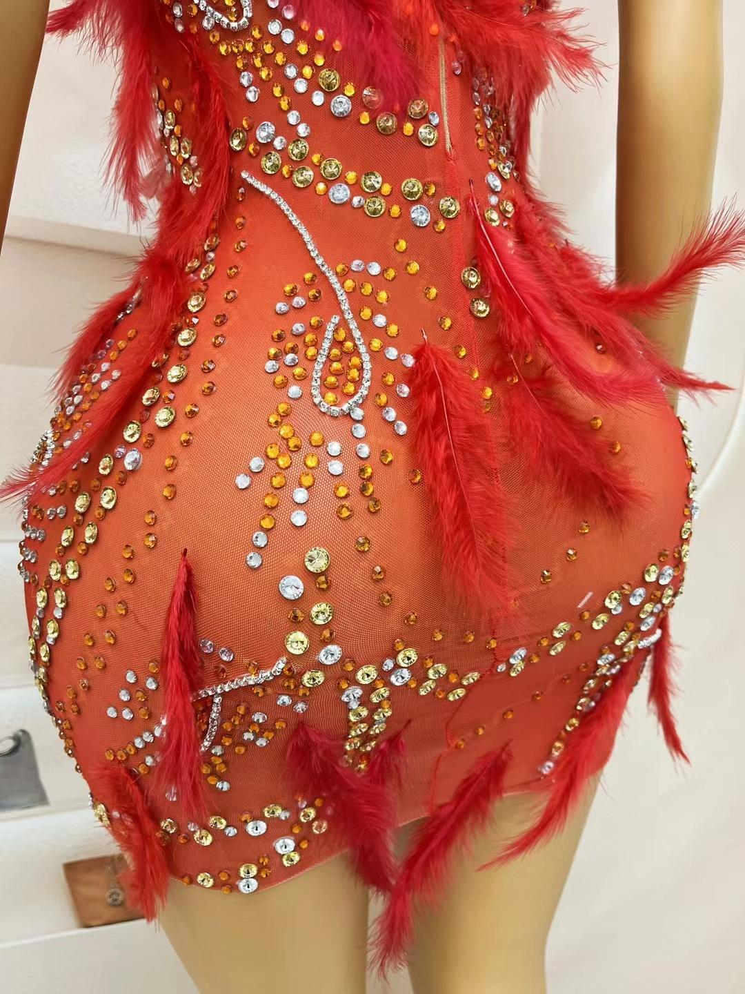 CELESINYI Hongcheng Crystal Samba Mini Dress