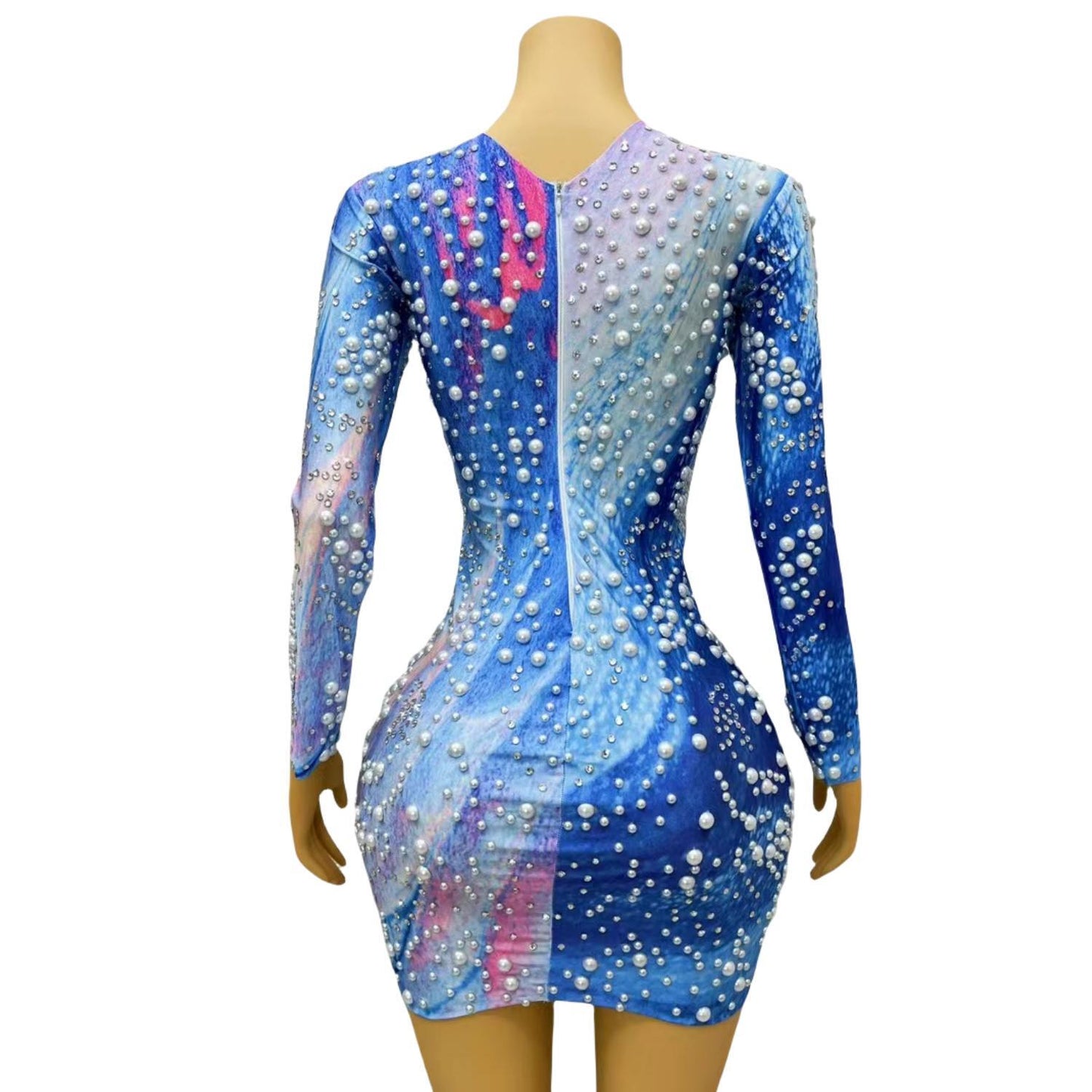 CELESINYI Haiyangzhu Crystal Pearl Mini Dress