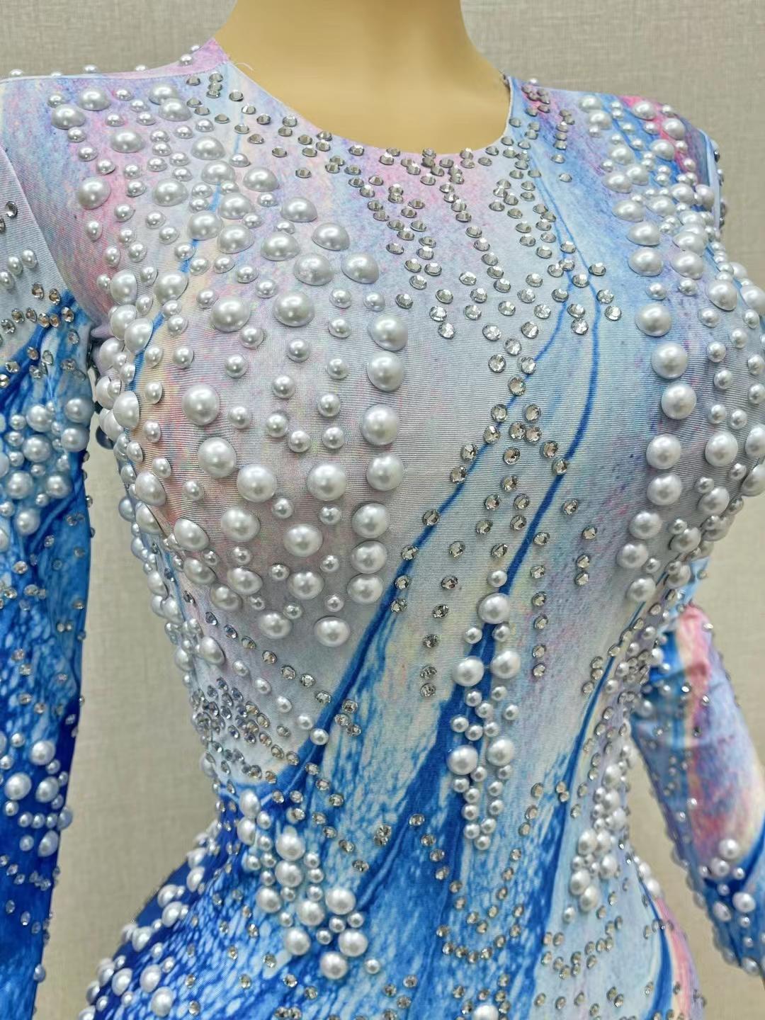 CELESINYI Haiyangzhu Crystal Pearl Mini Dress
