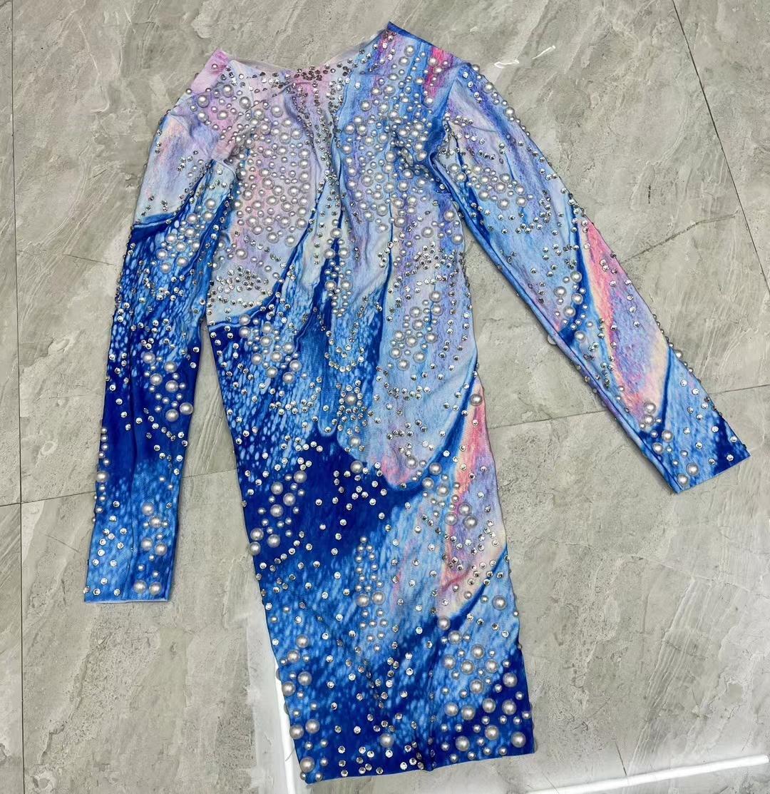 CELESINYI Haiyangzhu Crystal Pearl Mini Dress