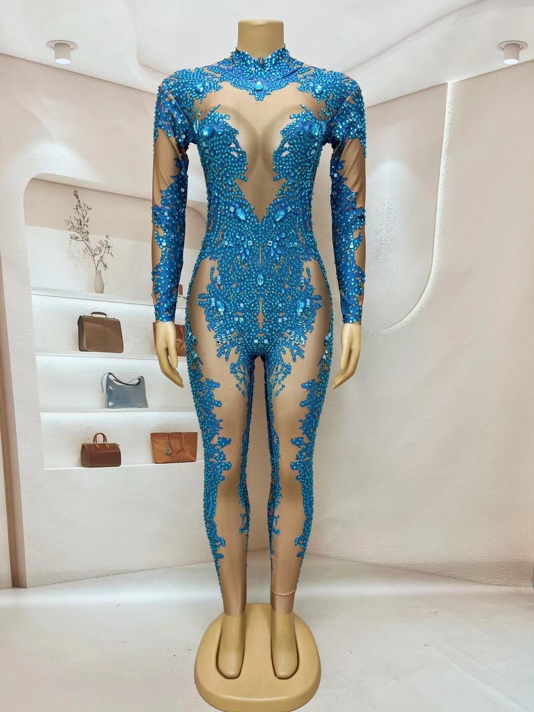 CELESINYI Geseputao Crystal Illusion Catsuit (Blue)