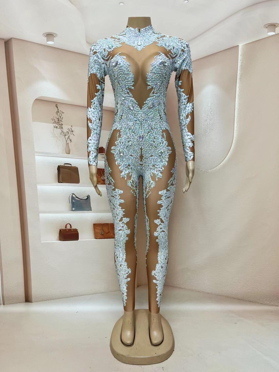 CELESINYI Geseputao Crystal Illusion Catsuit (White AB)