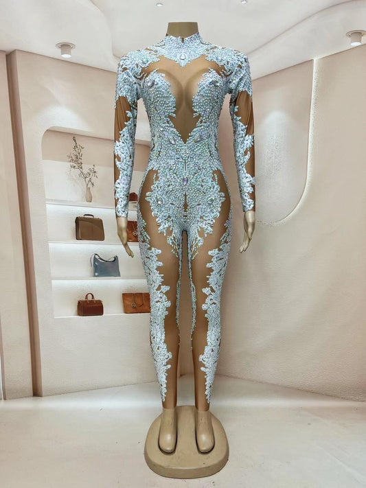 CELESINYI Geseputao Crystal Illusion Catsuit (White AB)