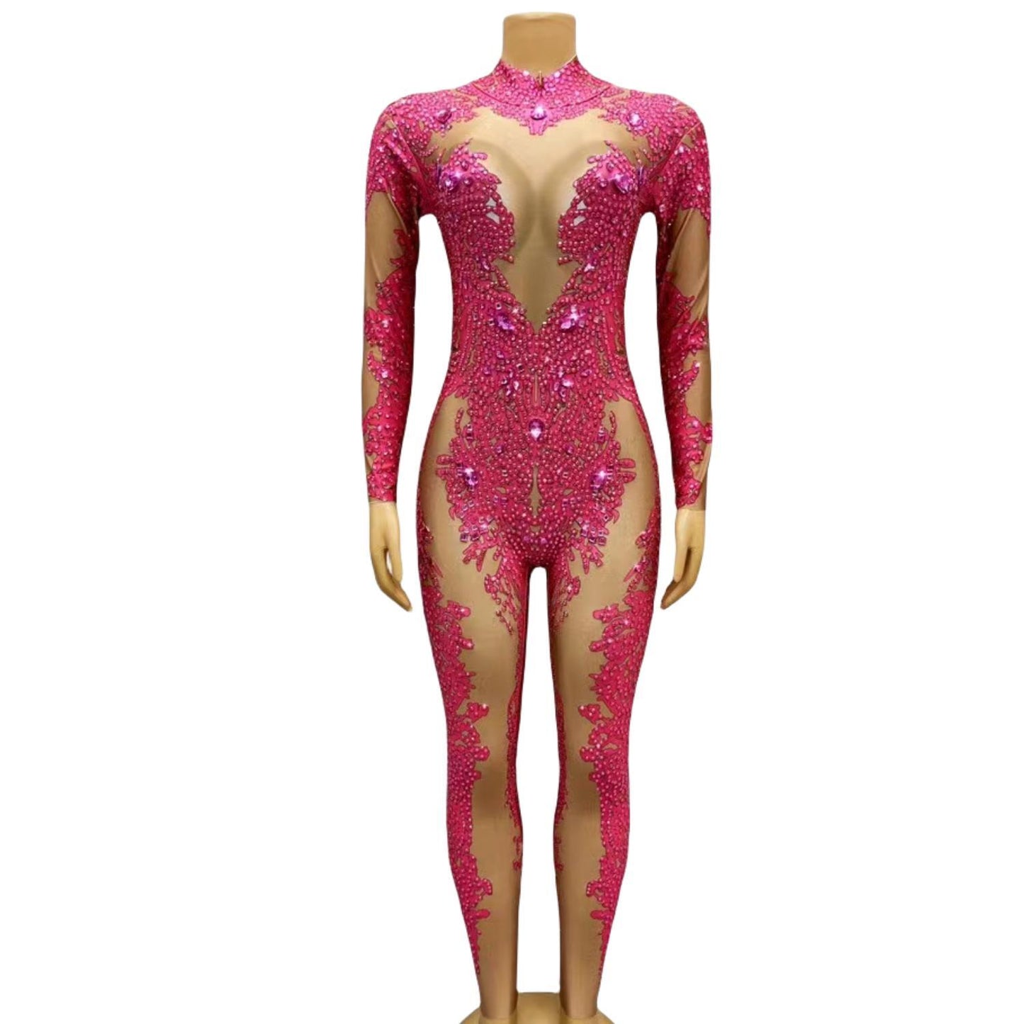 CELESINYI Geseputao Crystal Illusion Catsuit (Rose Red)