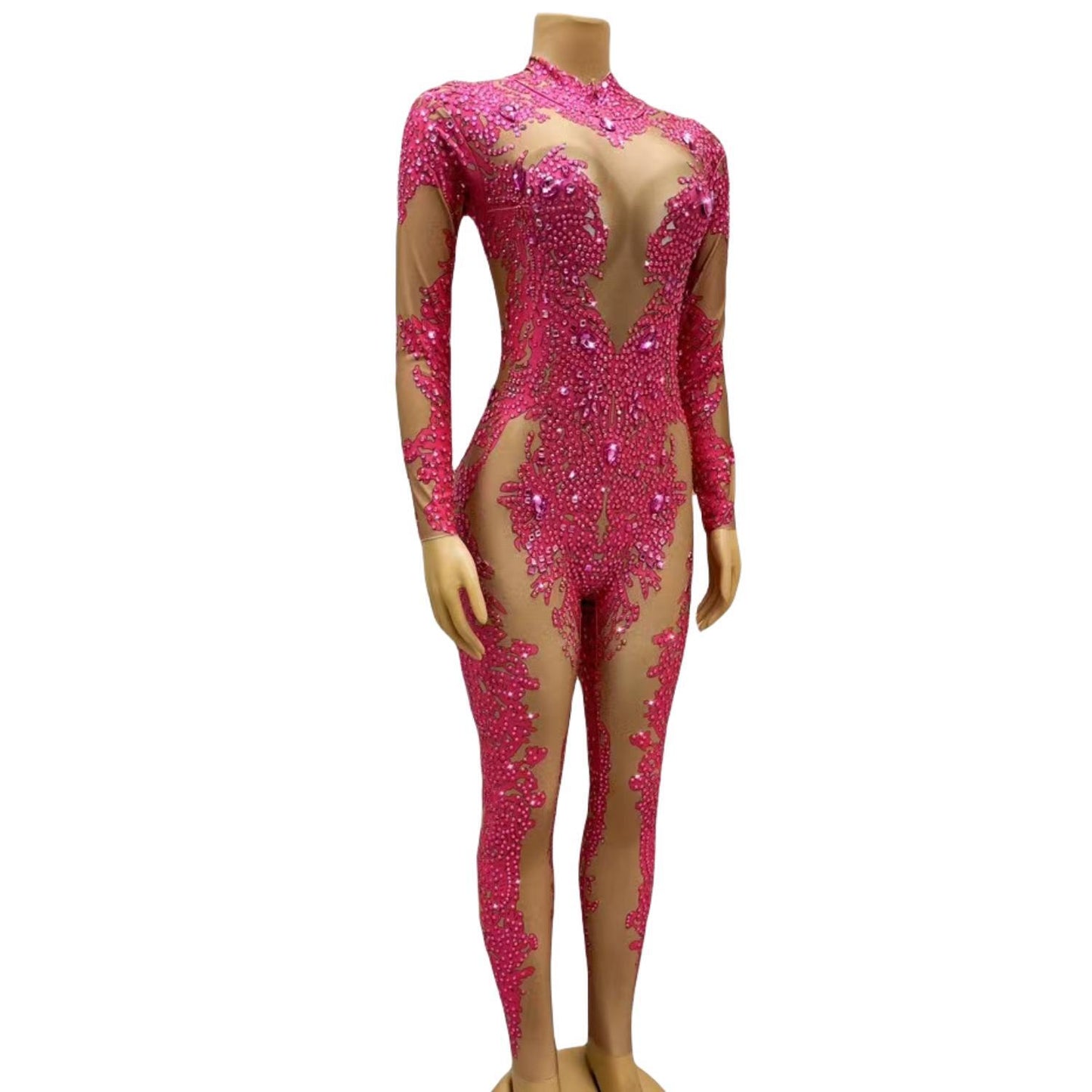 CELESINYI Geseputao Crystal Illusion Catsuit (Rose Red)