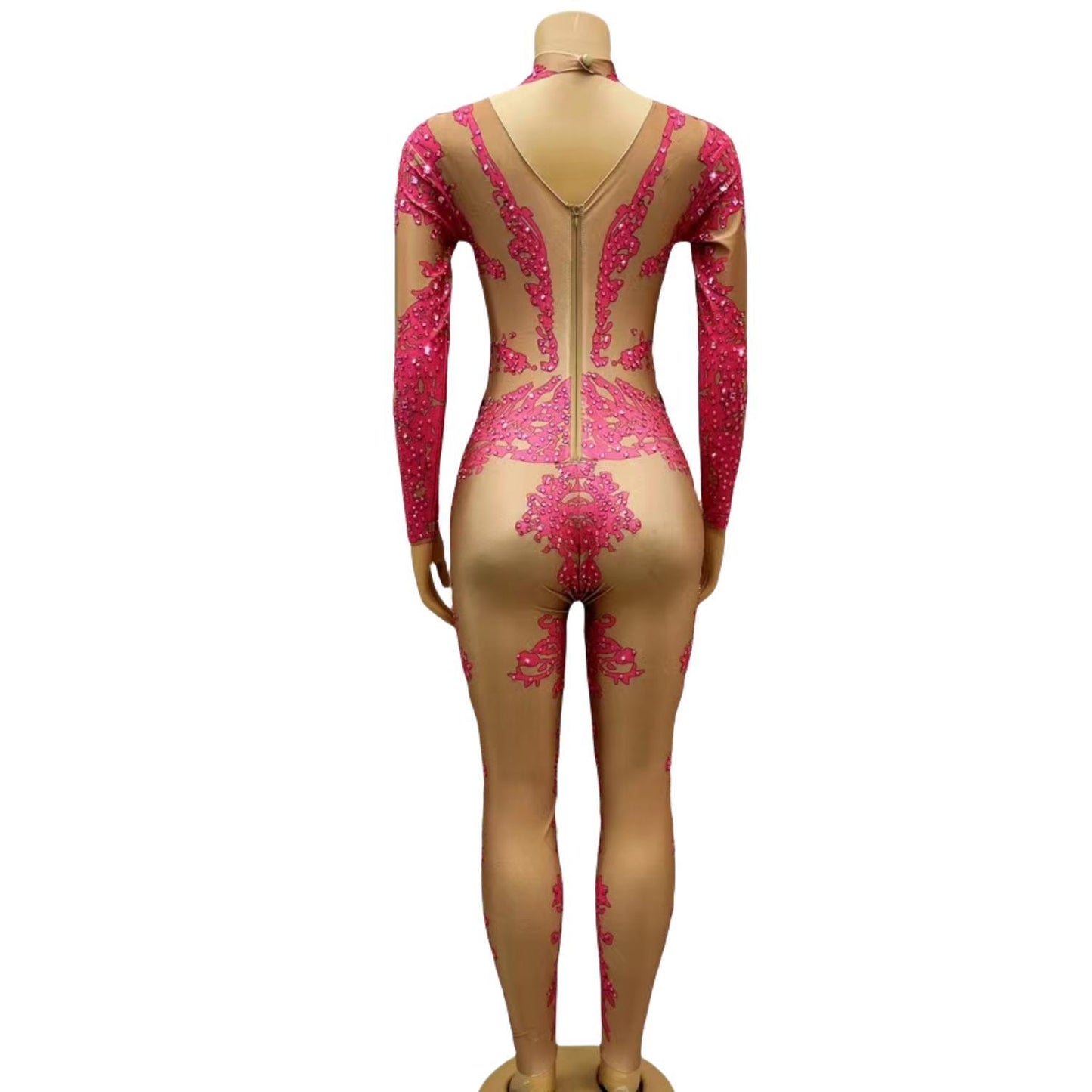 CELESINYI Geseputao Crystal Illusion Catsuit (Rose Red)