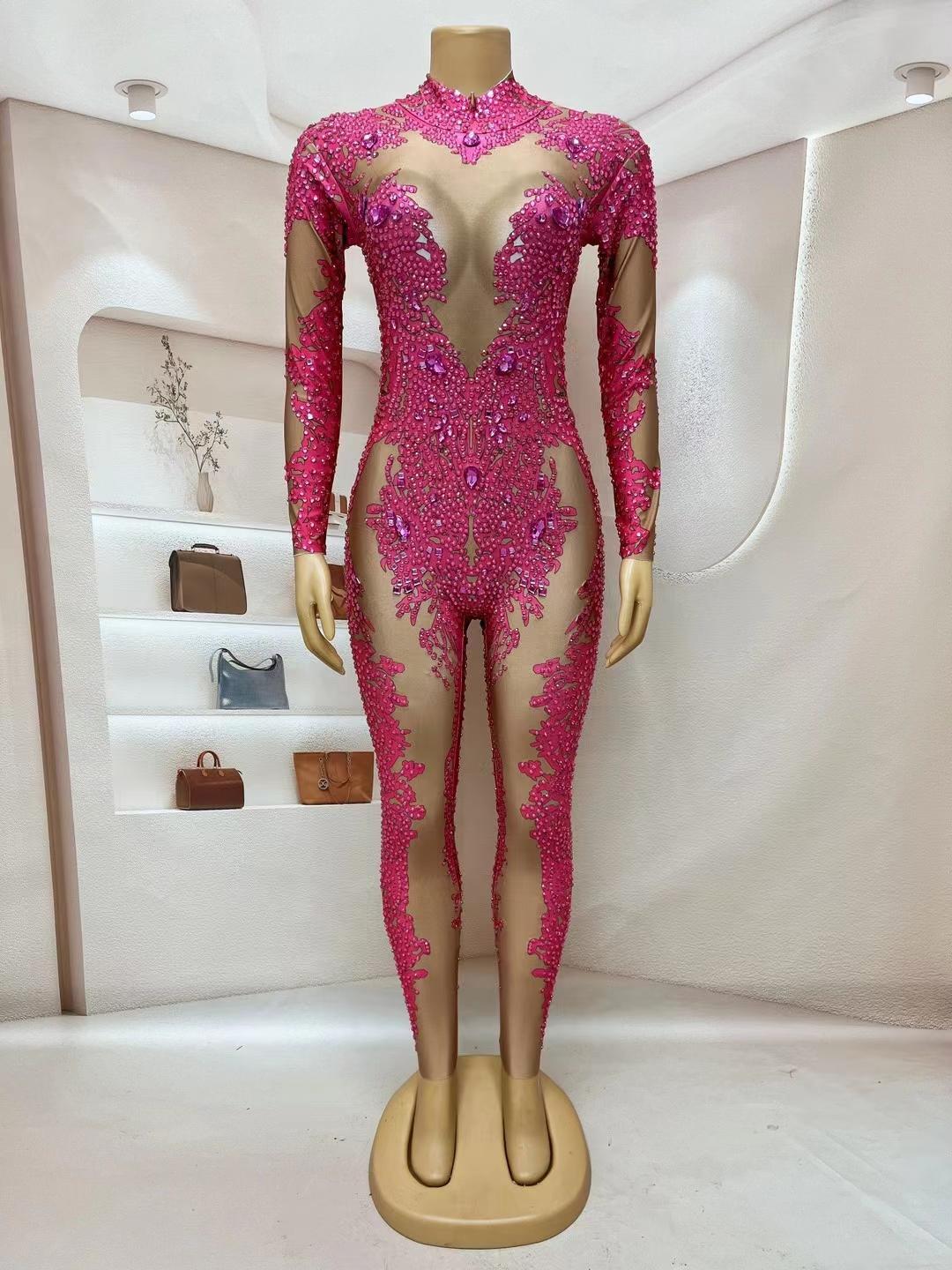 CELESINYI Geseputao Crystal Illusion Catsuit (Rose Red)