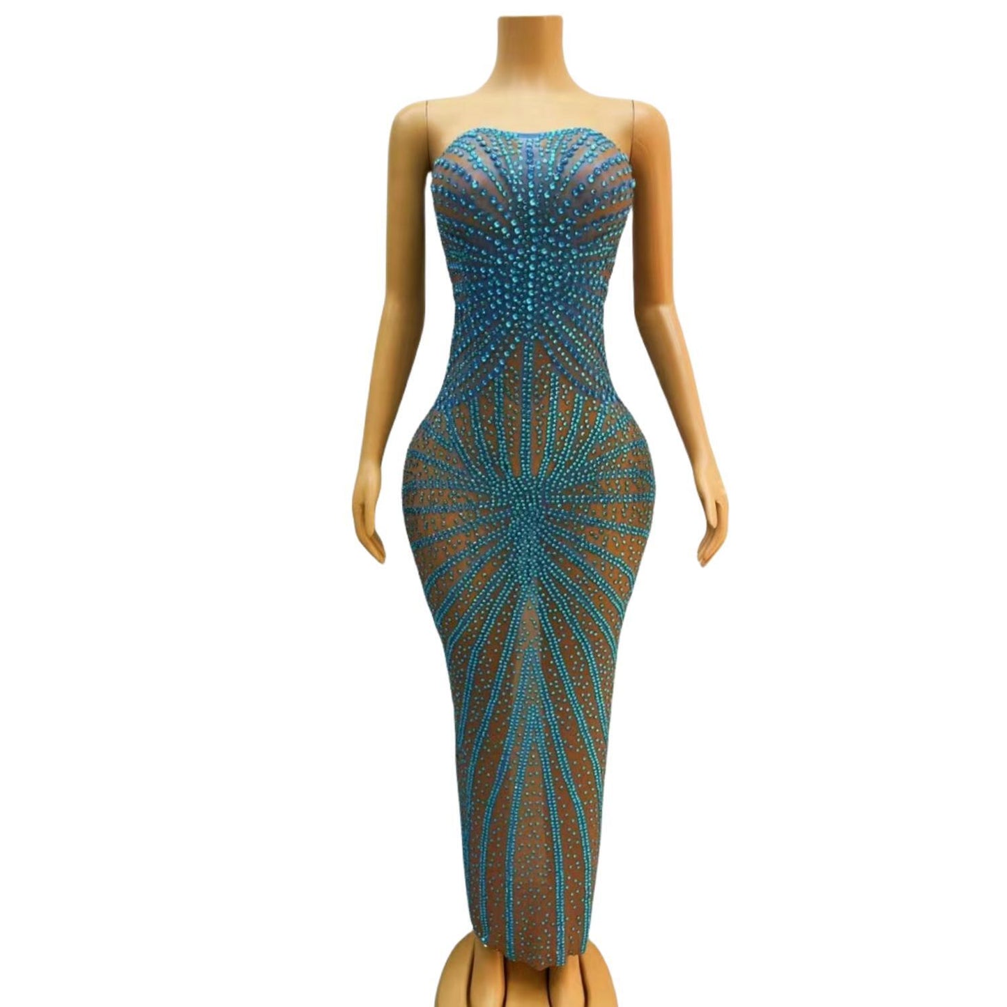 CELESINYI Shuixiu Crystal Blue Sunburst Gown