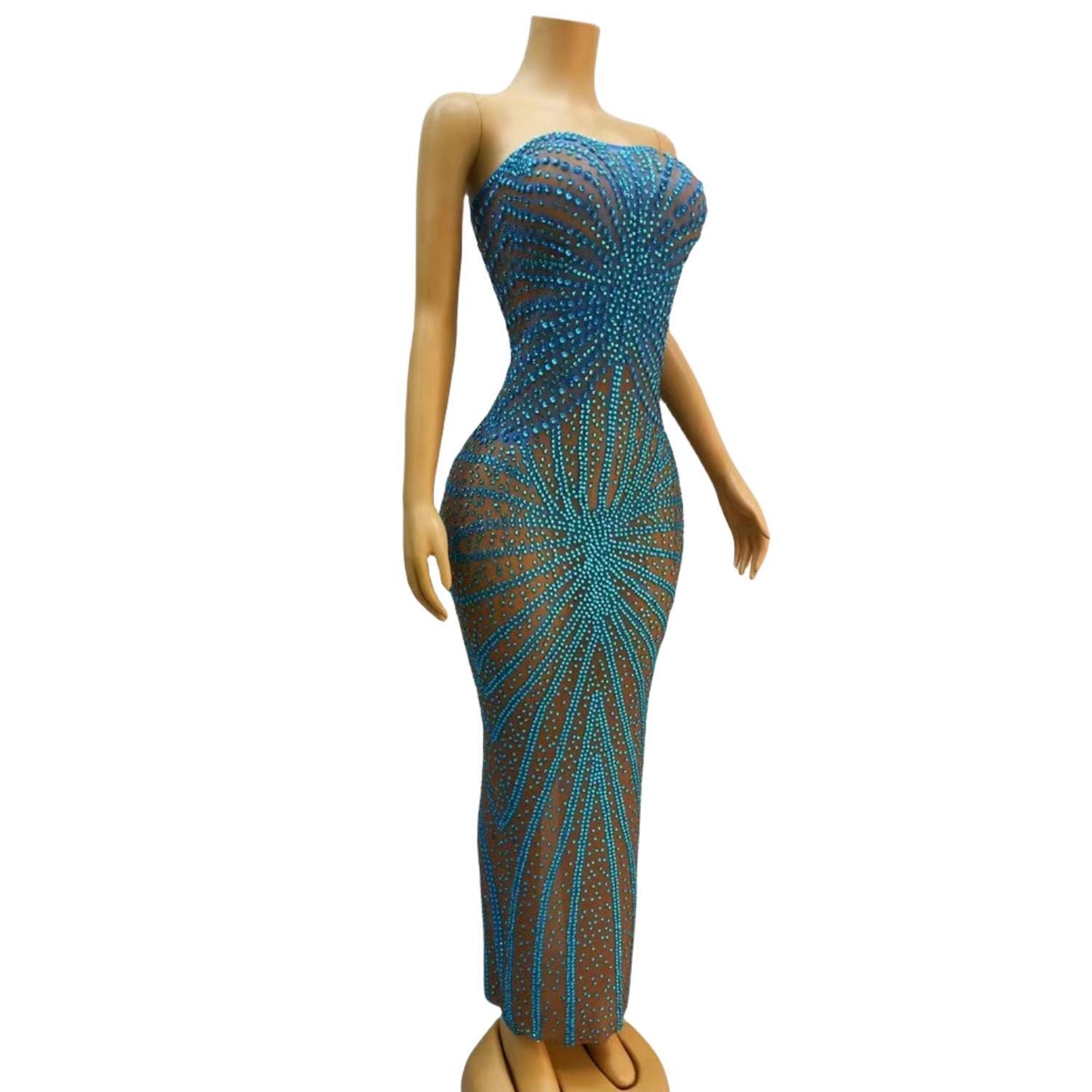 CELESINYI Shuixiu Crystal Blue Sunburst Gown
