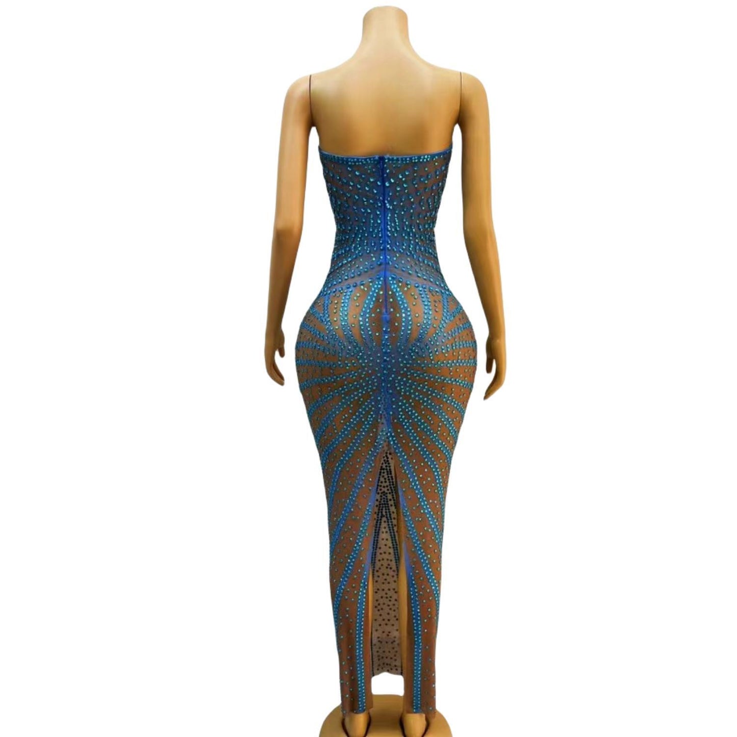CELESINYI Shuixiu Crystal Blue Sunburst Gown