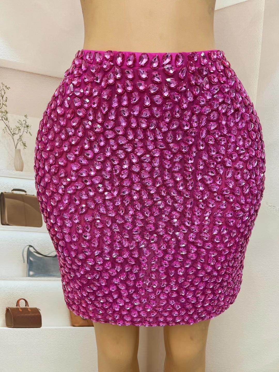 CELESINYI Shuidiqun Crystal Rose Mini Skirt