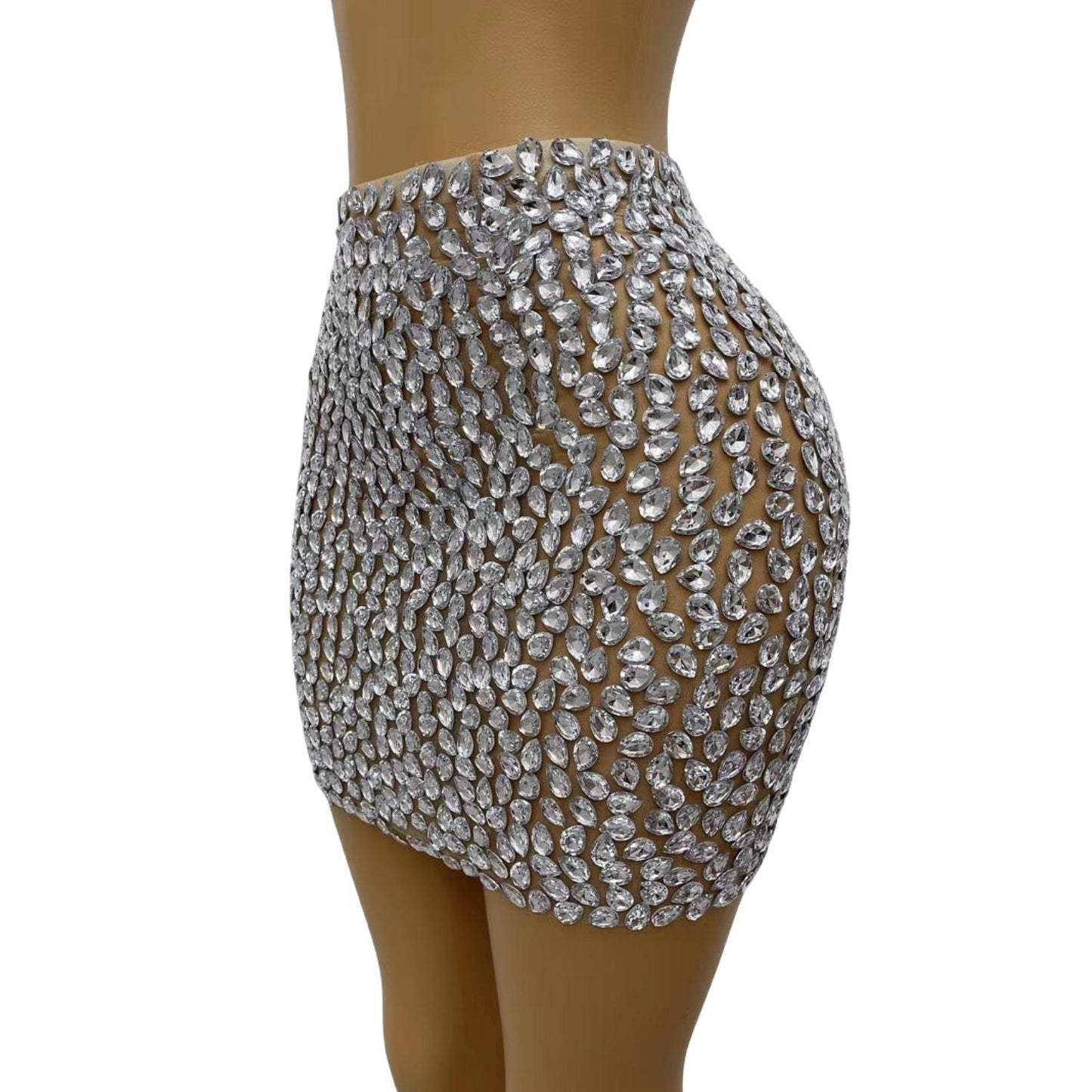 CELESINYI Shuidiqun Crystal Silver Mini Skirt