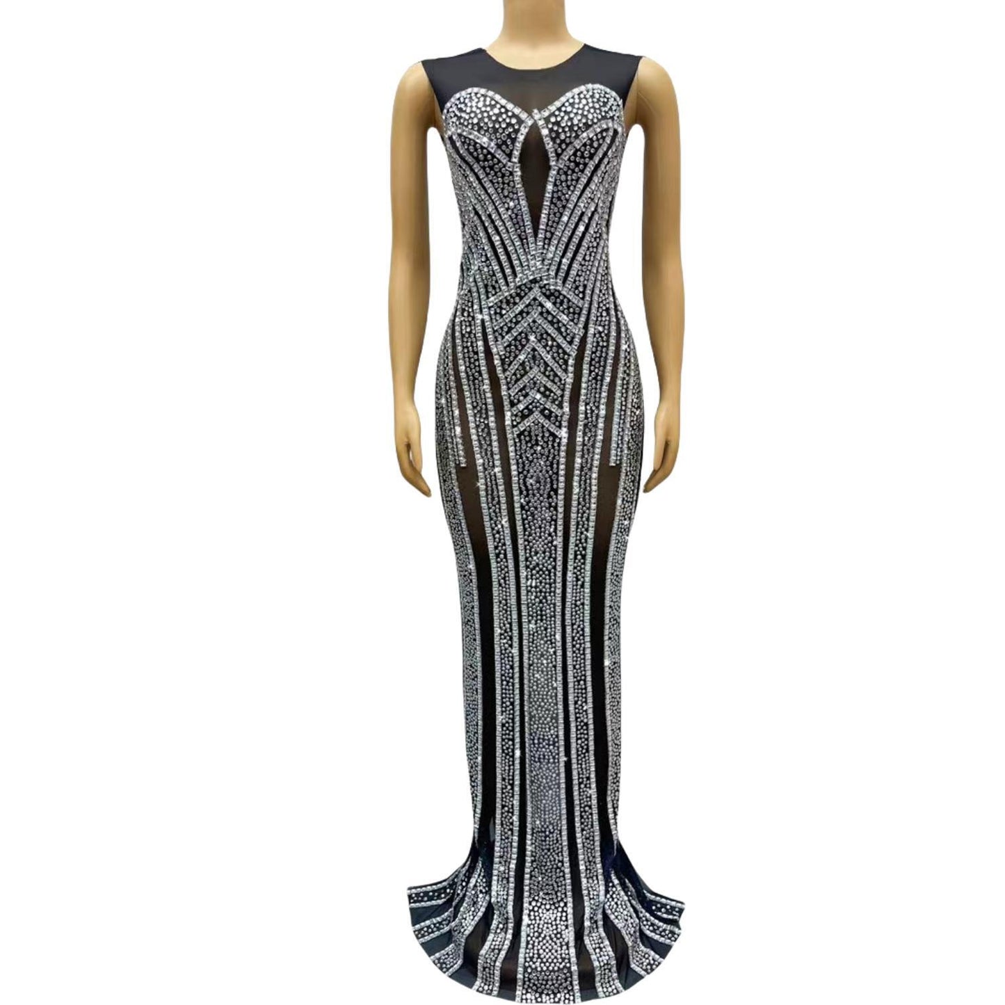 CELESINYI Baisexi Crystal Pinstripe Gown