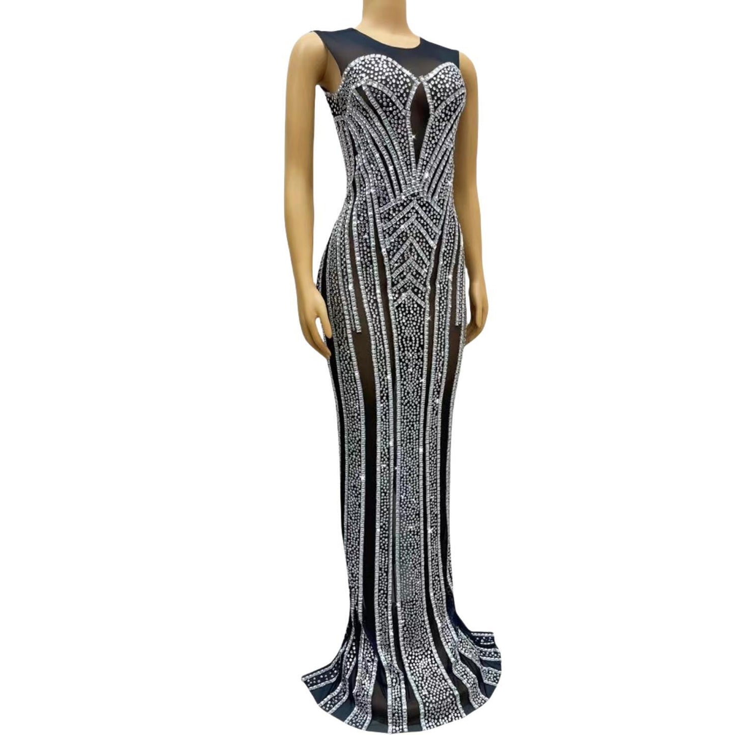 CELESINYI Baisexi Crystal Pinstripe Gown