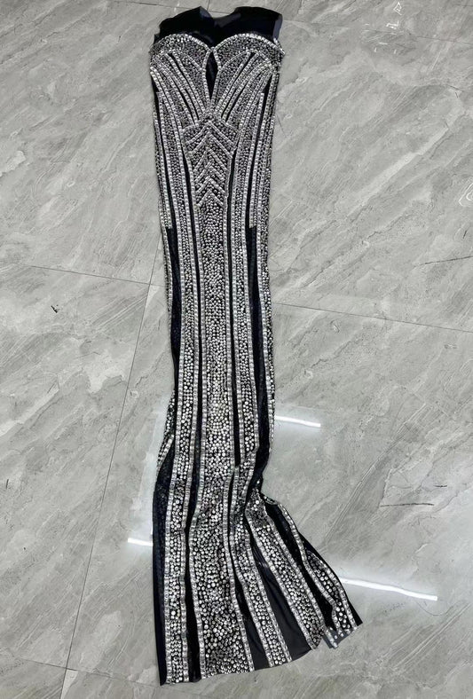 CELESINYI Baisexi Crystal Pinstripe Gown