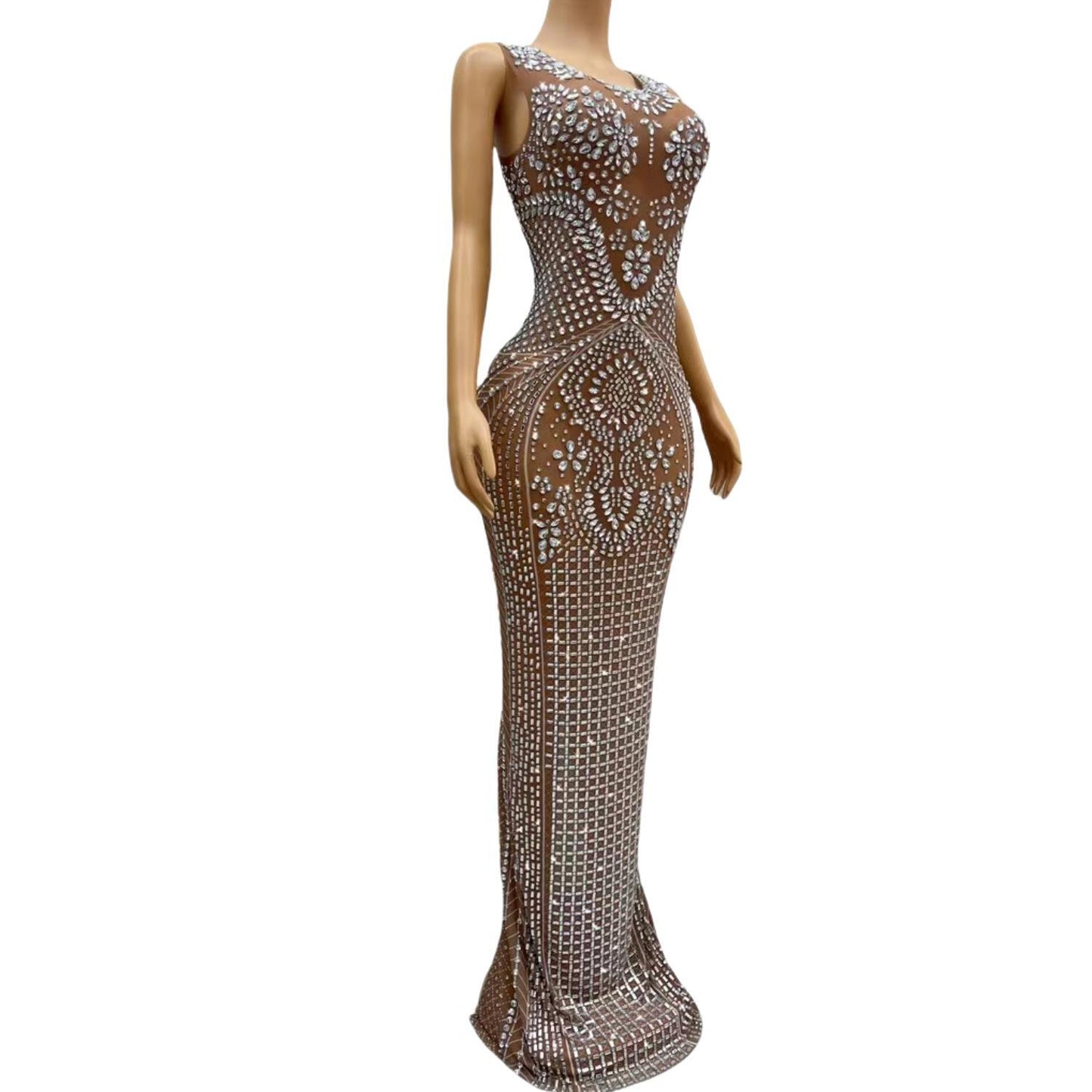 CELESINYI Baifudiao Crystal Floral Mermaid Gown