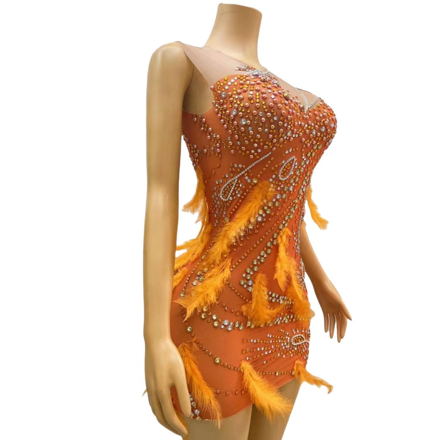 CELESINYI Xiangcheng Crystal Orange Mini Dress