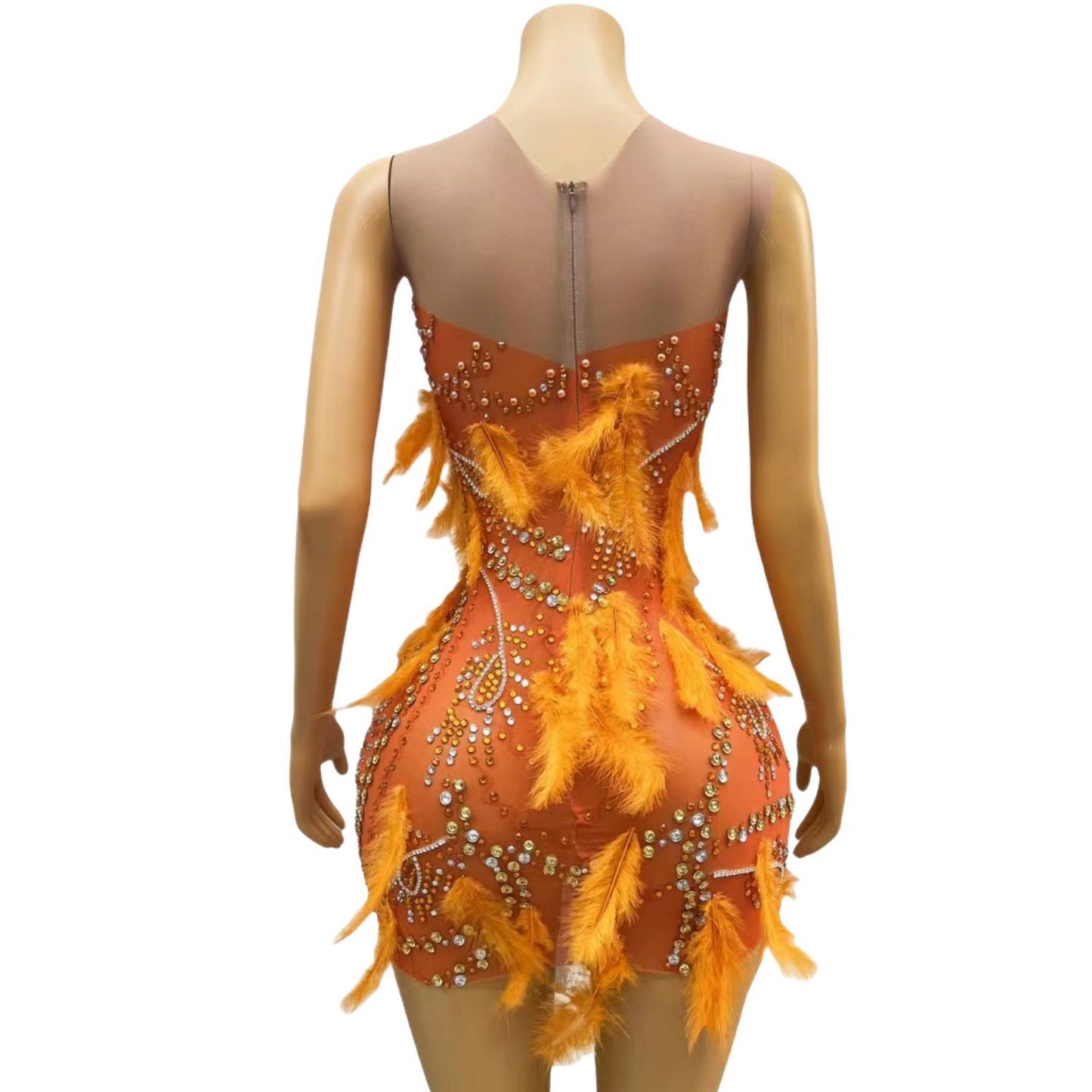 CELESINYI Xiangcheng Crystal Orange Mini Dress