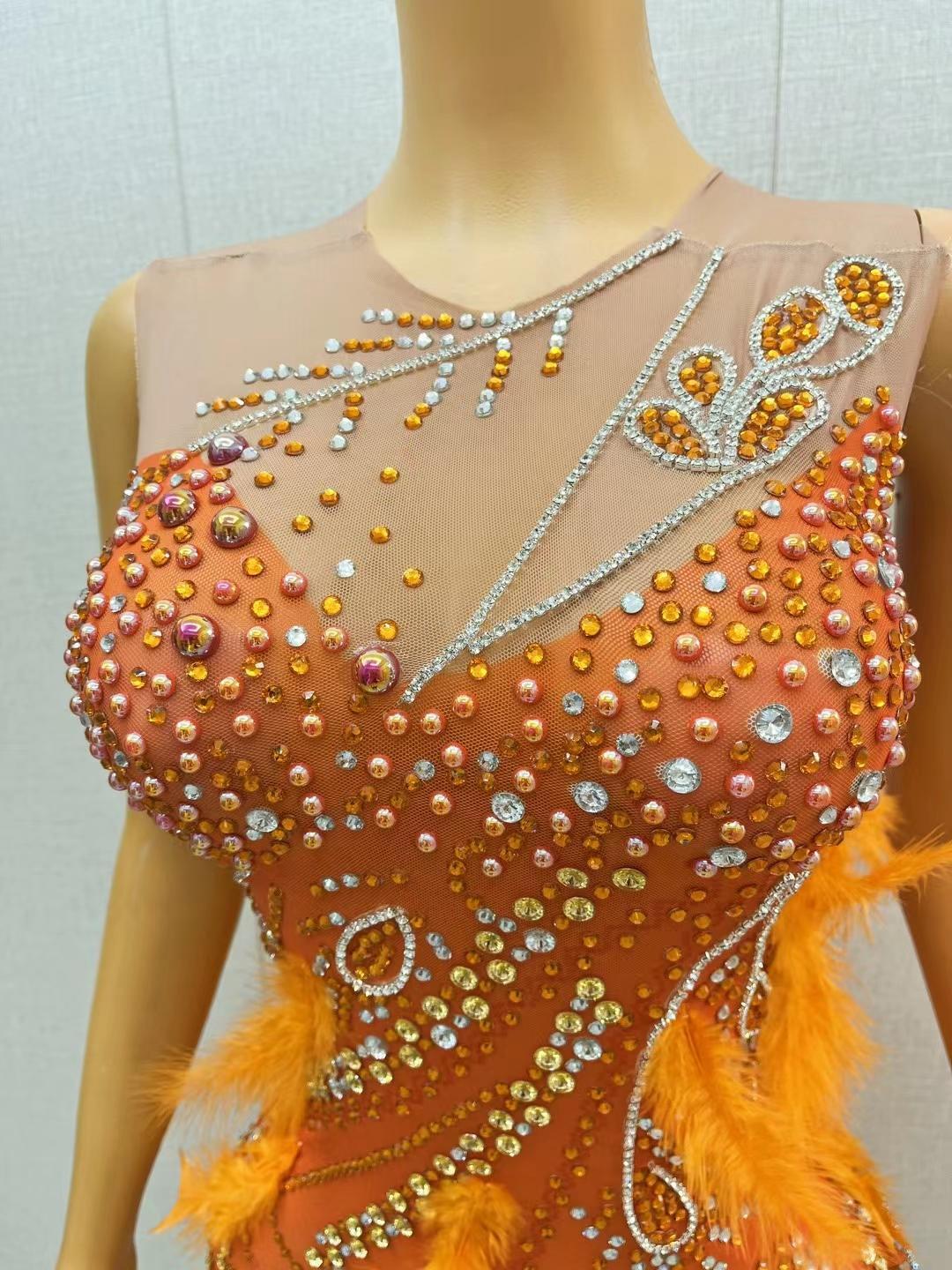 CELESINYI Xiangcheng Crystal Orange Mini Dress