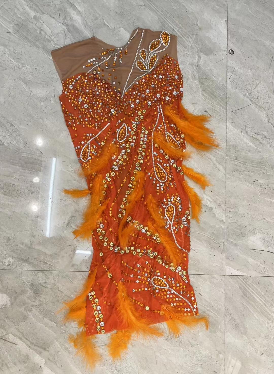 CELESINYI Xiangcheng Crystal Orange Mini Dress