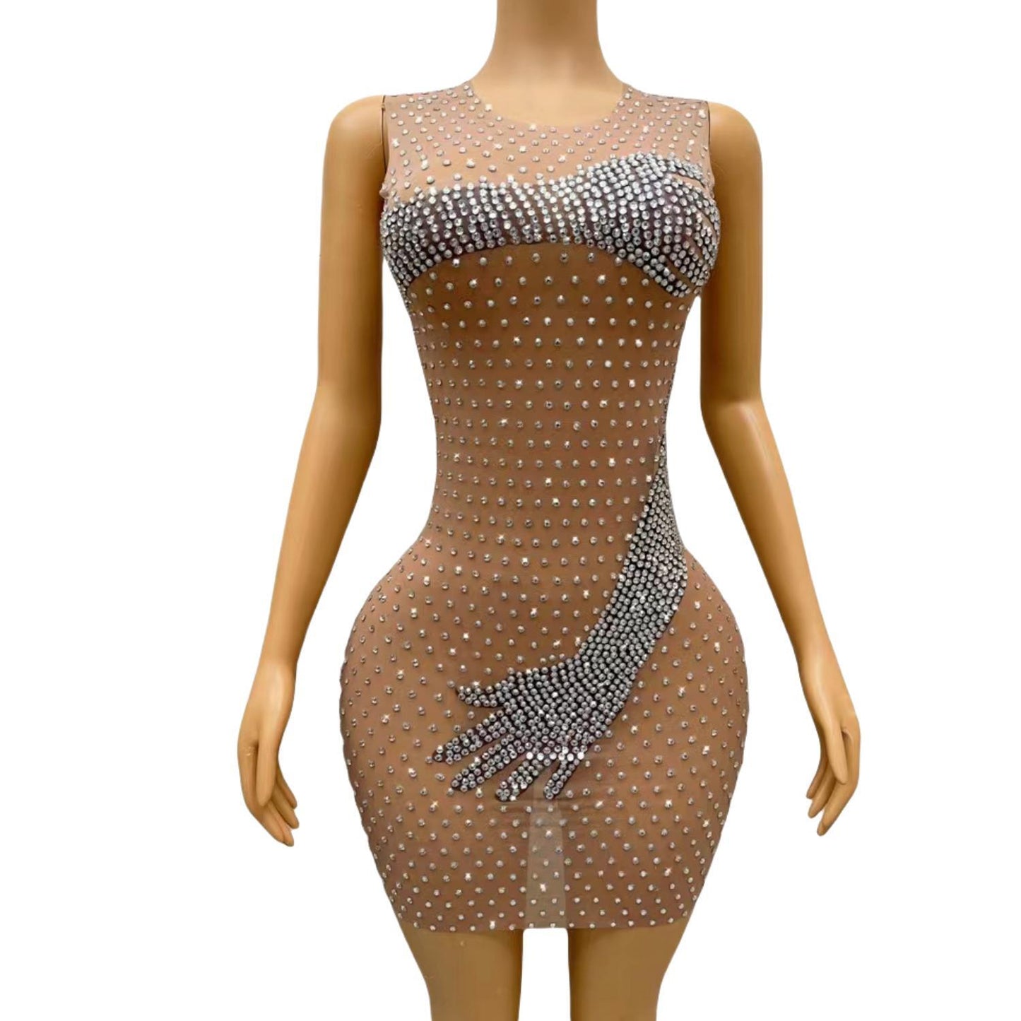 CELESINYI Yinshou Crystal Hand Mini Dress