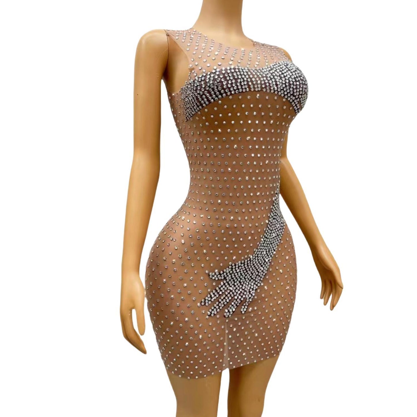 CELESINYI Yinshou Crystal Hand Mini Dress