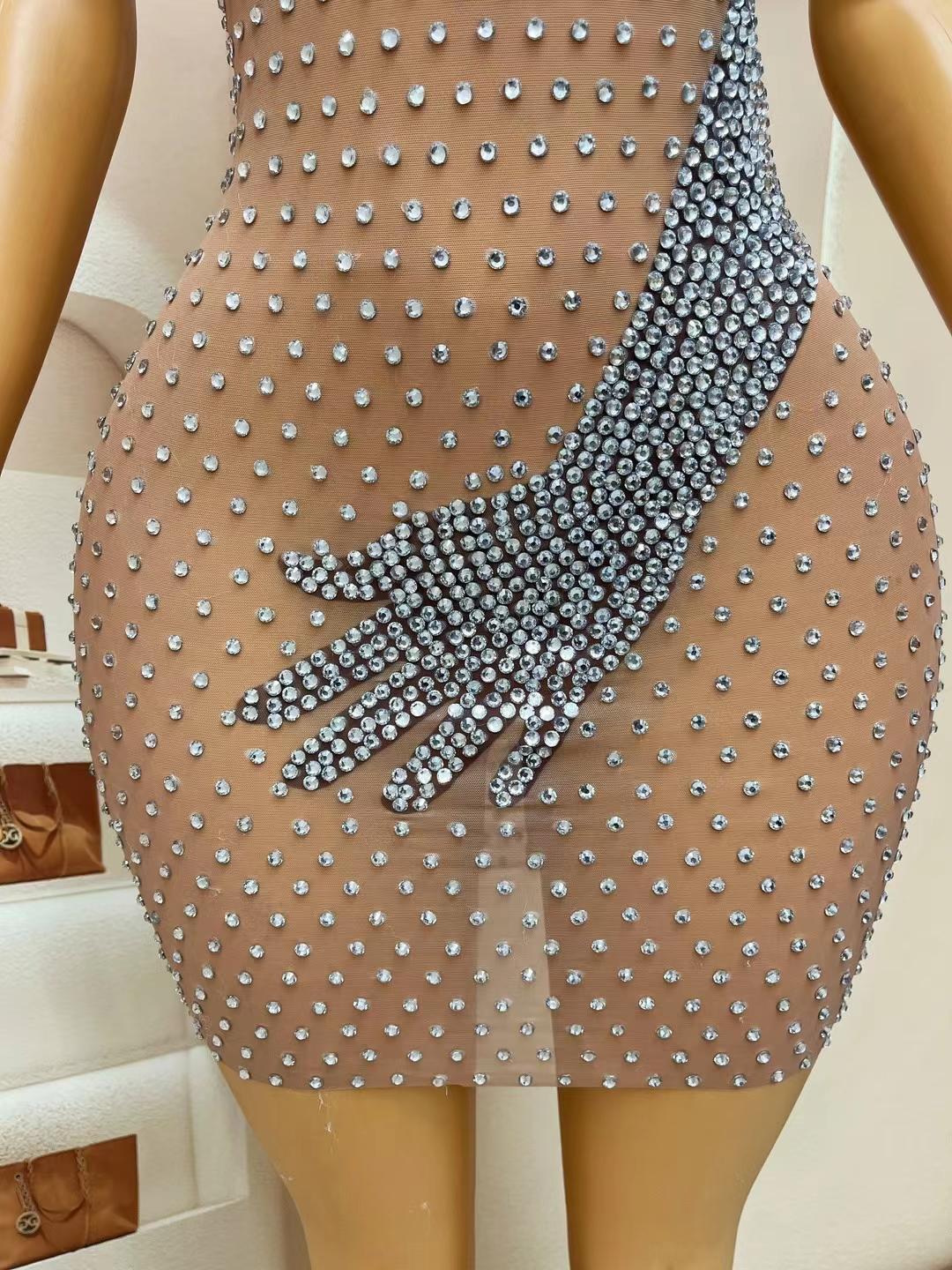 CELESINYI Yinshou Crystal Hand Mini Dress