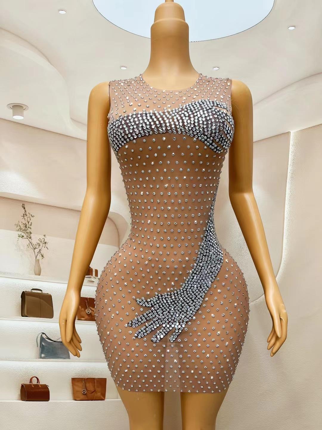 CELESINYI Yinshou Crystal Hand Mini Dress