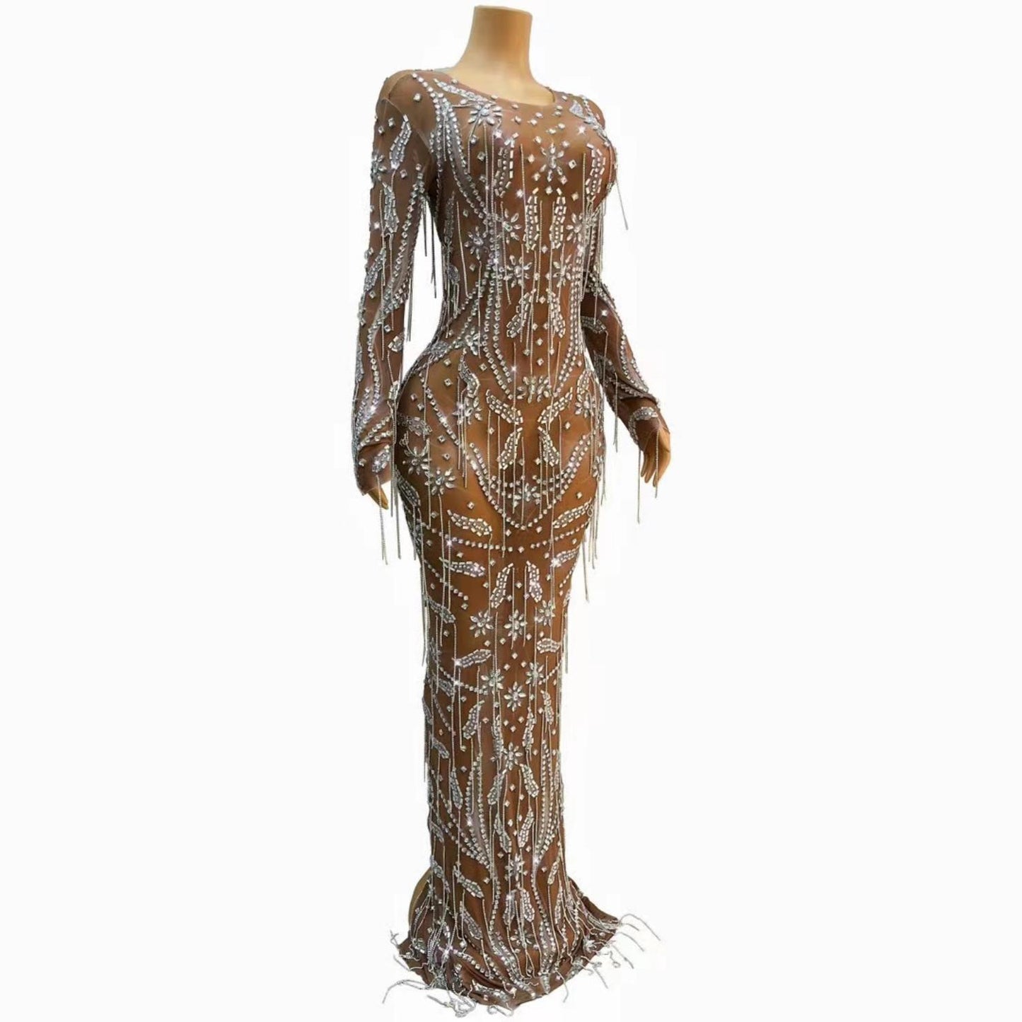 CELESINYI Piaohua Crystal Fringe Bodysuit