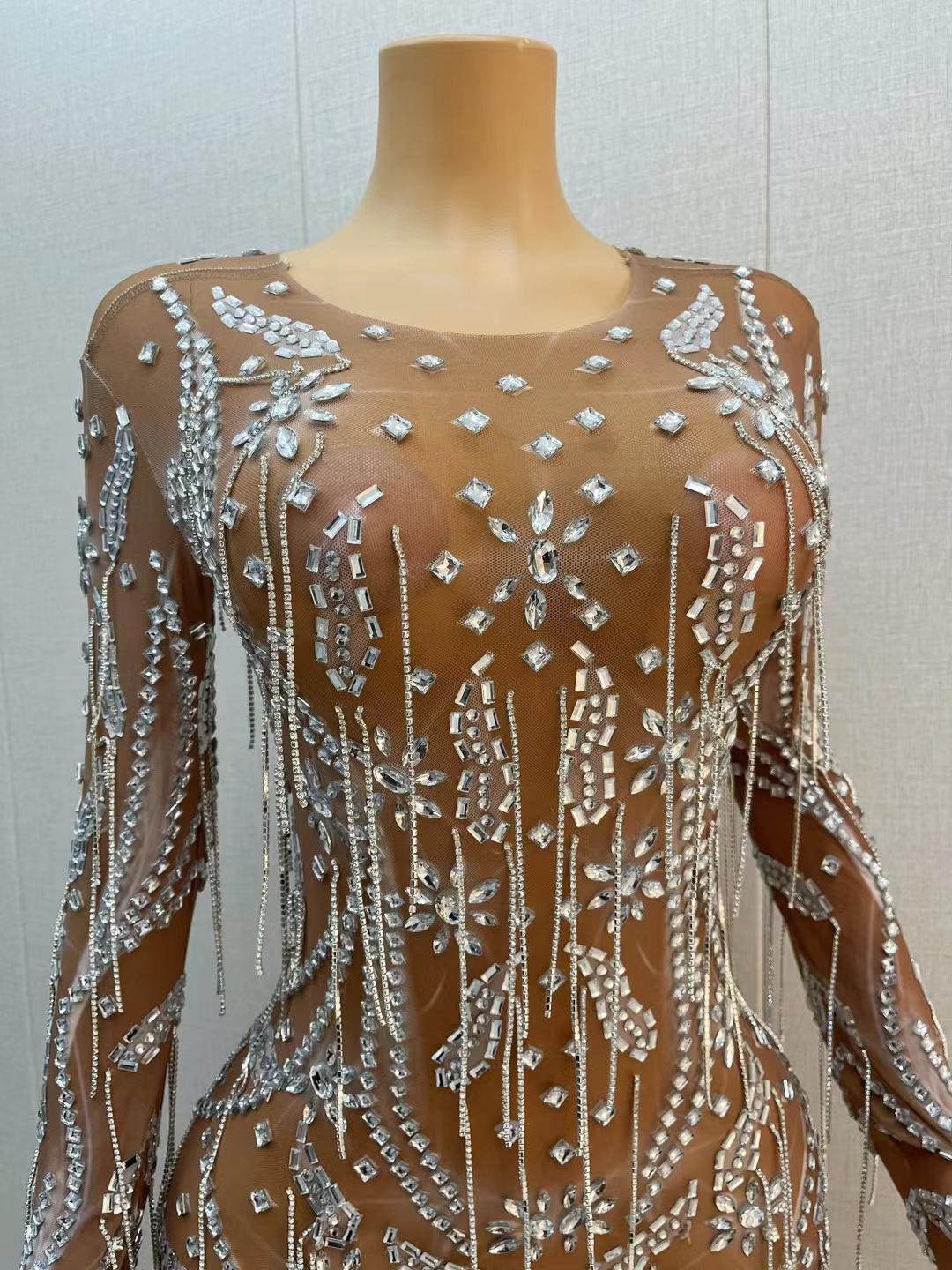 CELESINYI Piaohua Crystal Fringe Bodysuit