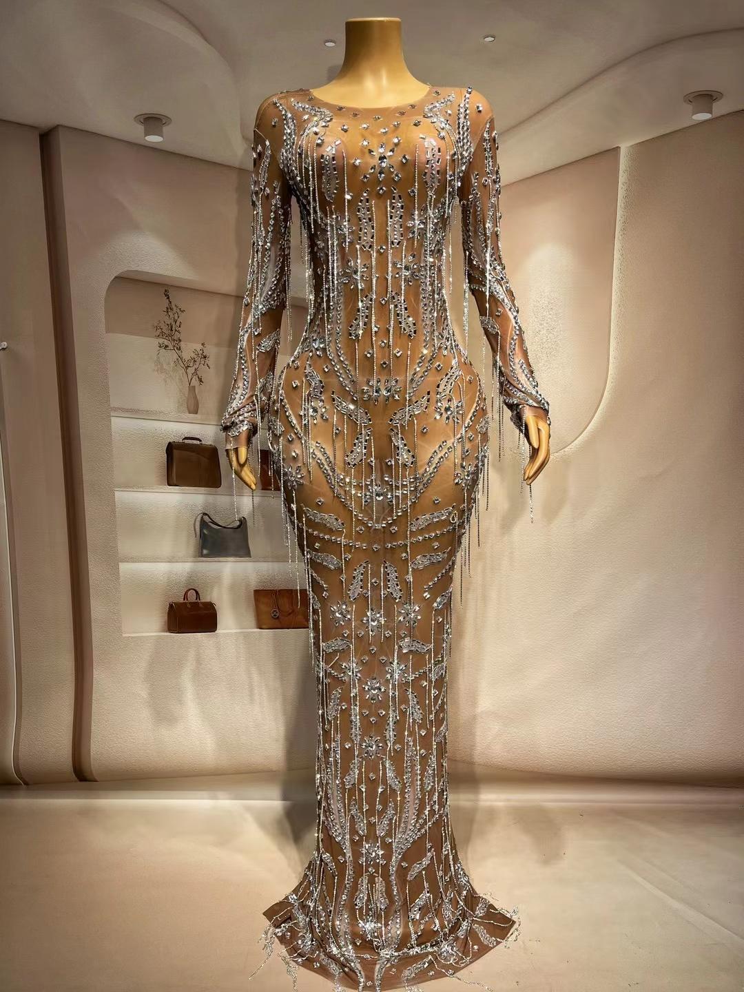CELESINYI Piaohua Crystal Fringe Bodysuit
