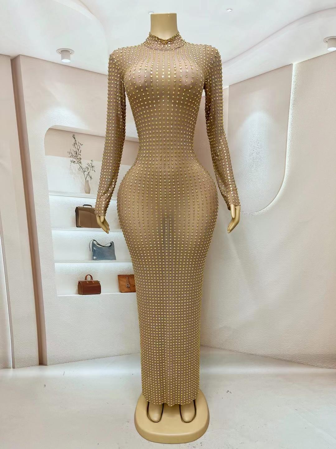 CELESINYI Zuanban Crystal Gold Second Skin Jumpsuit