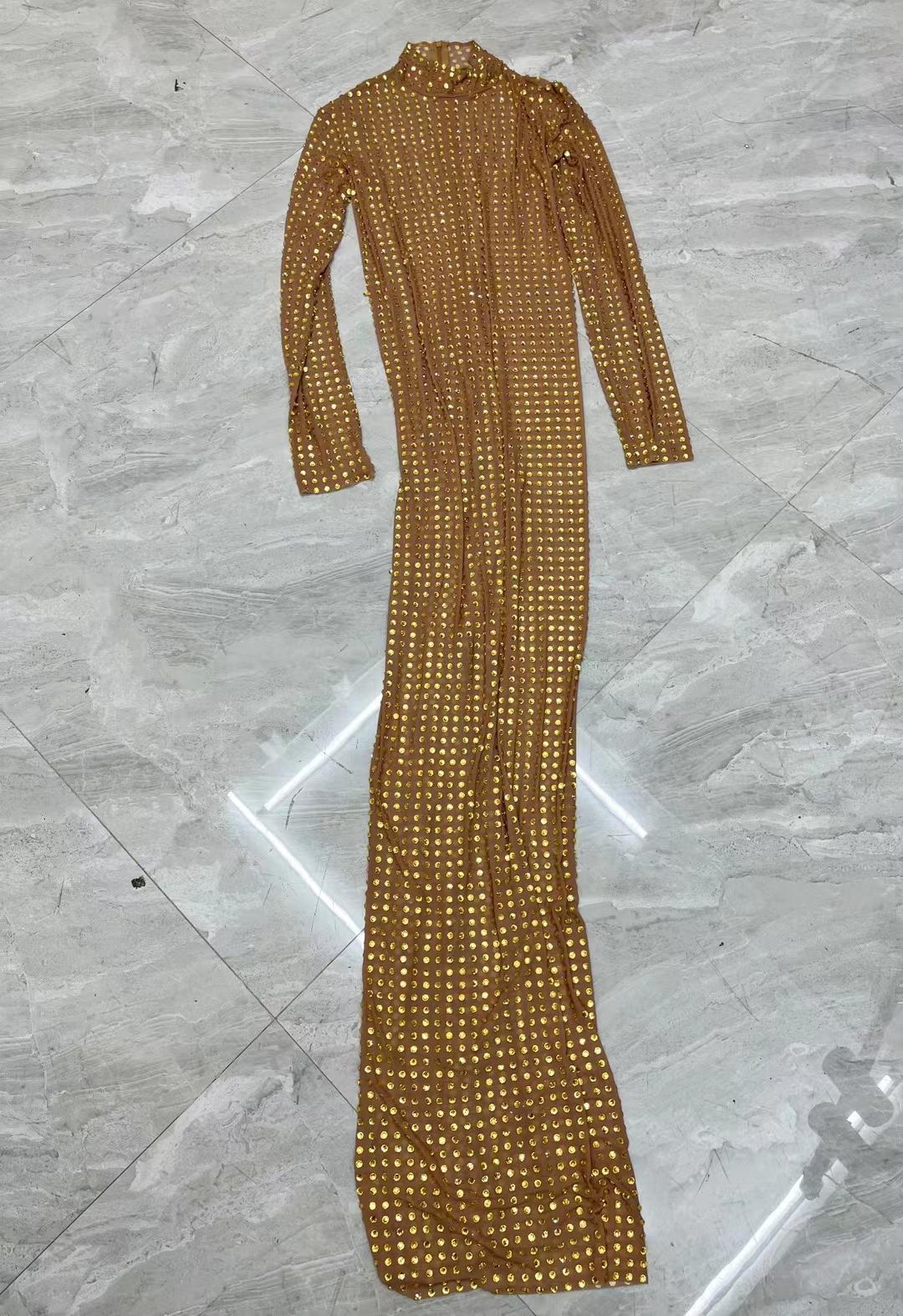 CELESINYI Zuanban Crystal Gold Second Skin Jumpsuit