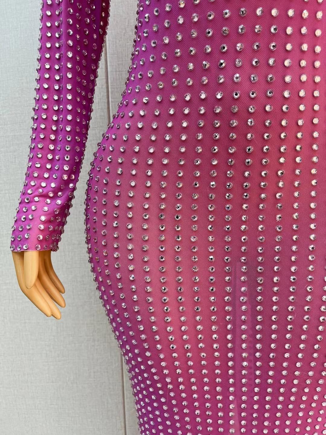 CELESINYI Zuanban Crystal Pink Second Skin Jumpsuit