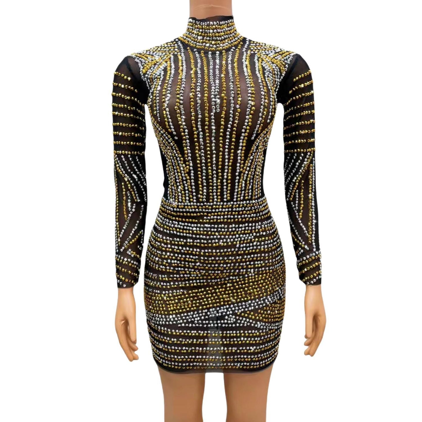 CELESINYI Jinyinjihe Crystal Stripe Mini Dress