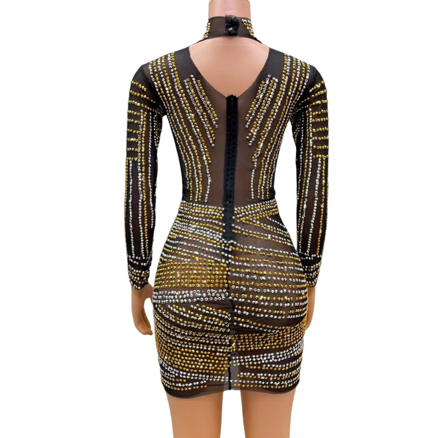 CELESINYI Jinyinjihe Crystal Stripe Mini Dress