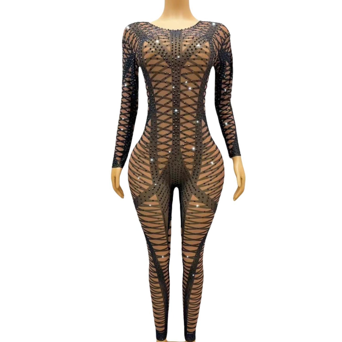 CELESINYI Heicha Crystal Cross Bodysuit