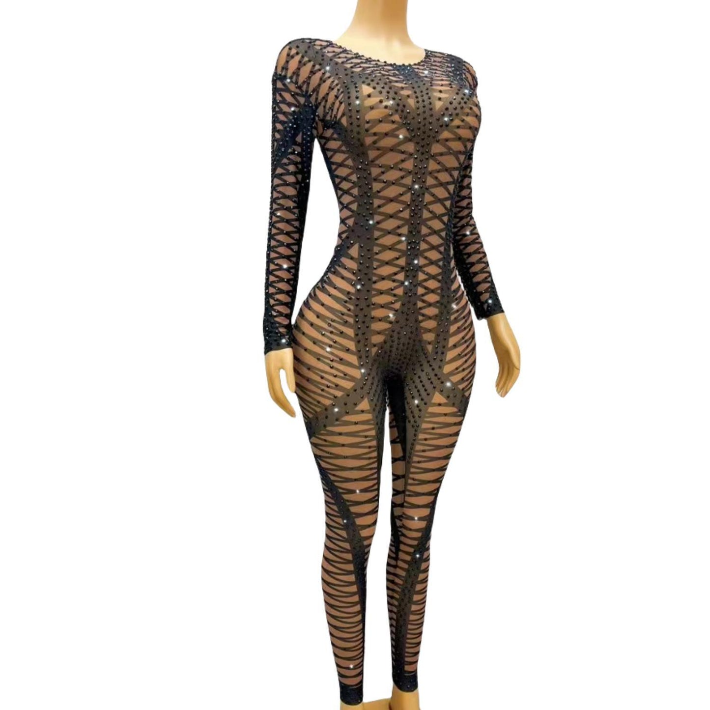 CELESINYI Heicha Crystal Cross Bodysuit