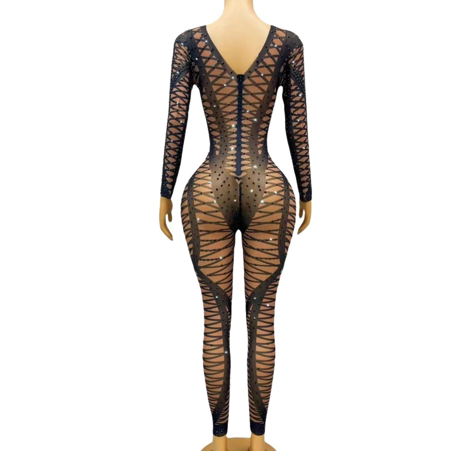 CELESINYI Heicha Crystal Cross Bodysuit