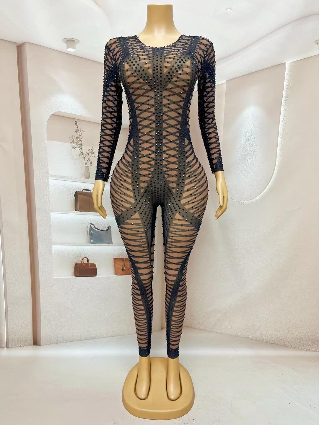 CELESINYI Heicha Crystal Cross Bodysuit