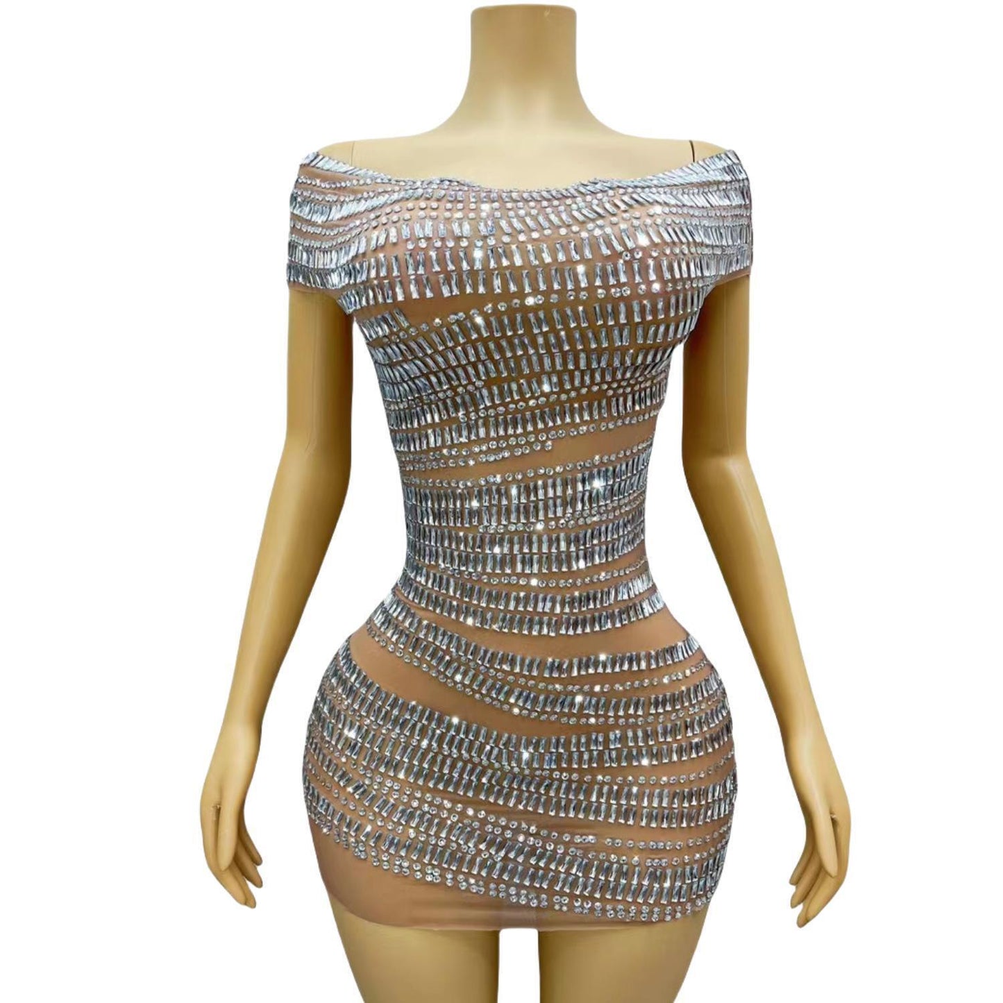 CELESINYI Gangsuo Crystal White Mini Dress