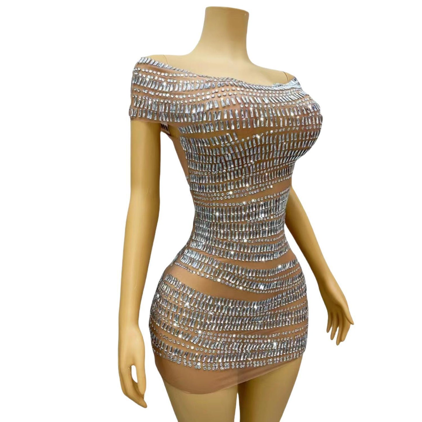 CELESINYI Gangsuo Crystal White Mini Dress