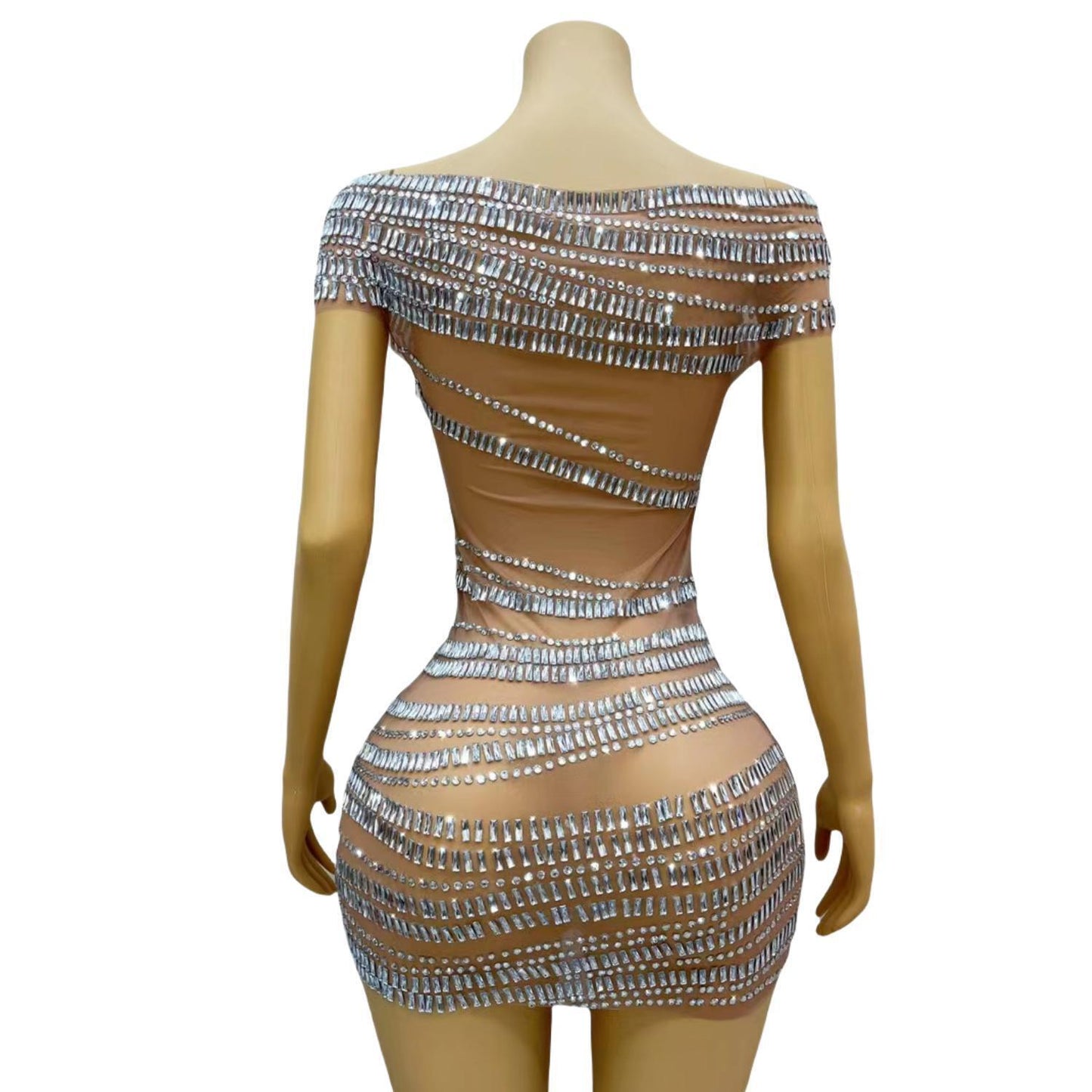 CELESINYI Gangsuo Crystal White Mini Dress