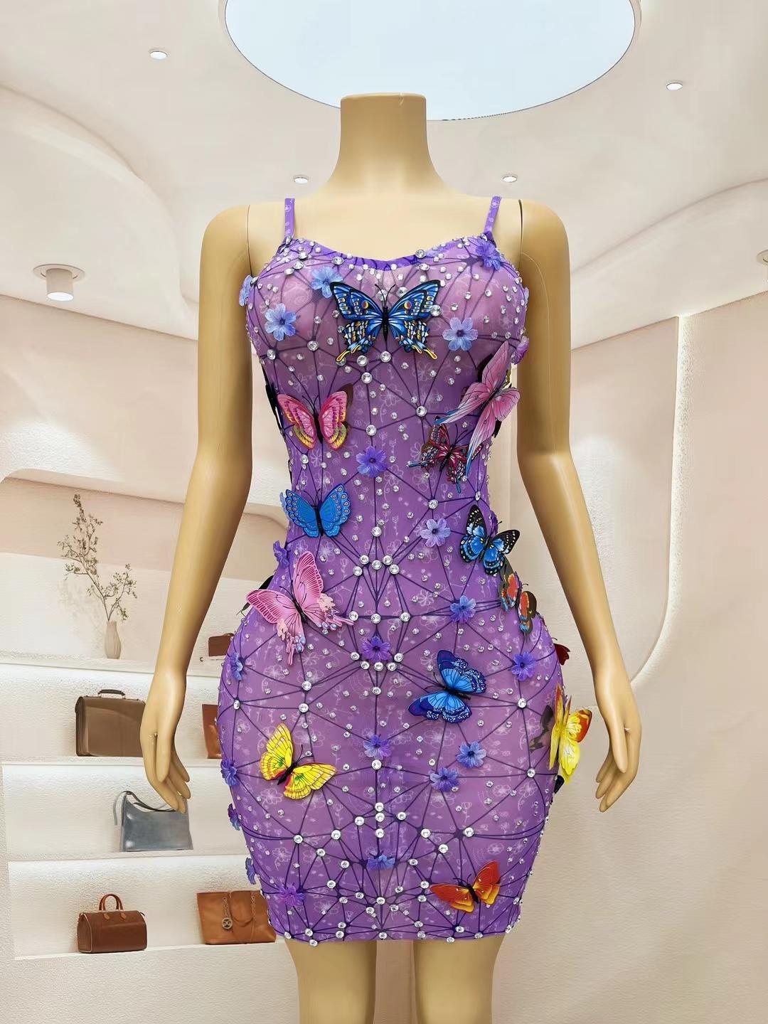 CELESINYI Pudie Crystal Butterfly Bodysuit