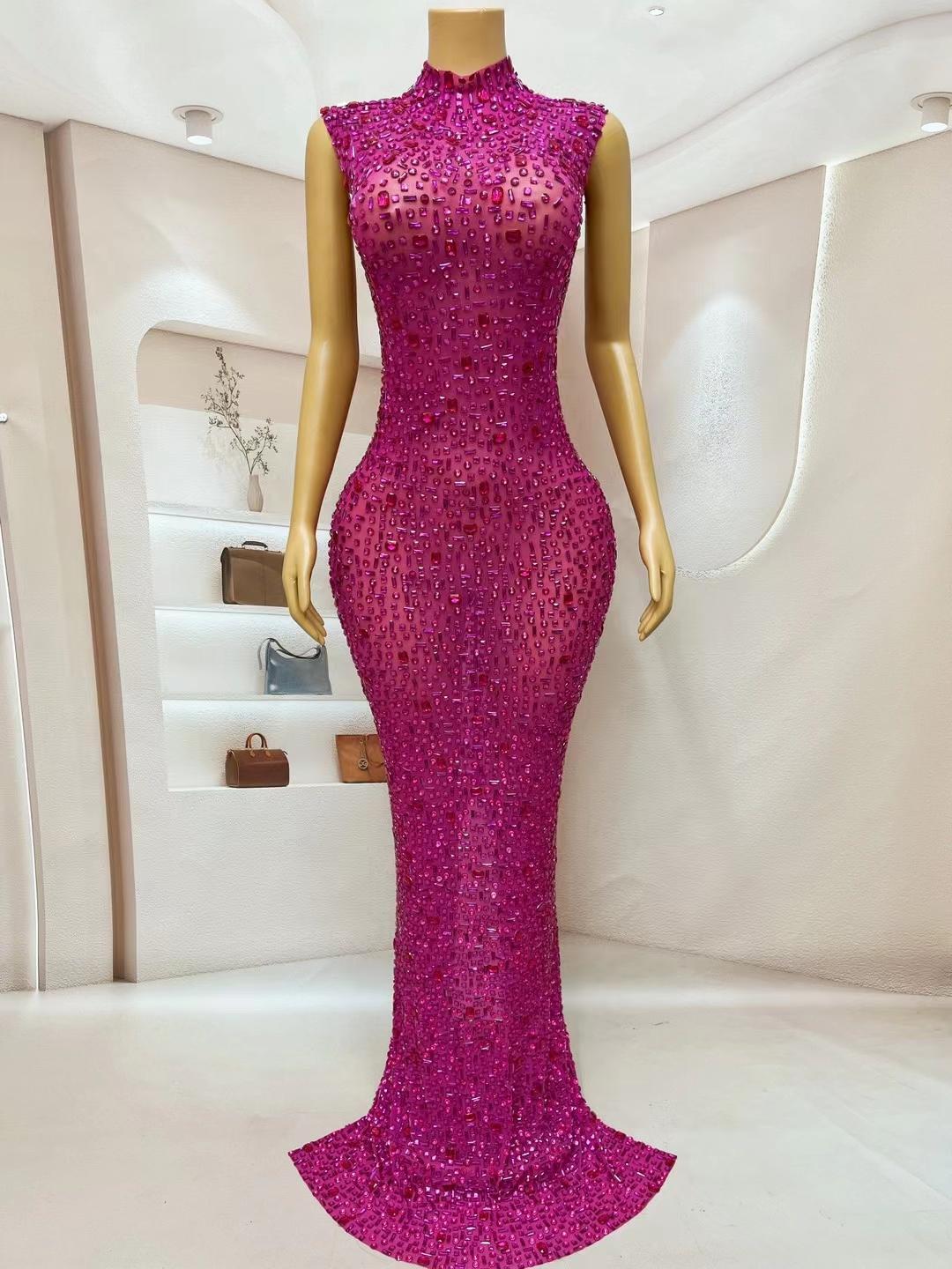 CELESINYI Meihongbei Crystal Rose Mermaid Gown