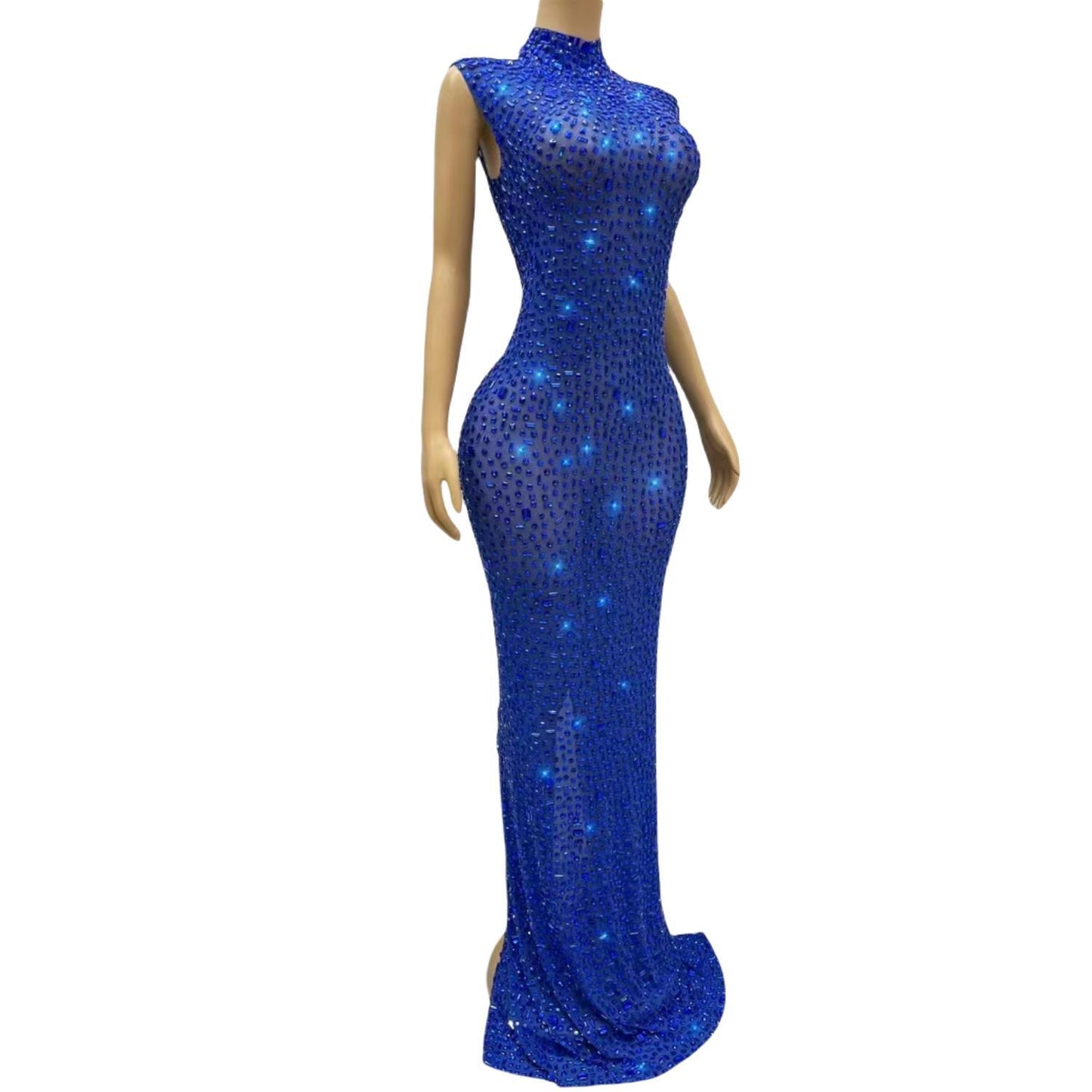 CELESINYI Lanbei Crystal Blue Mermaid Gown