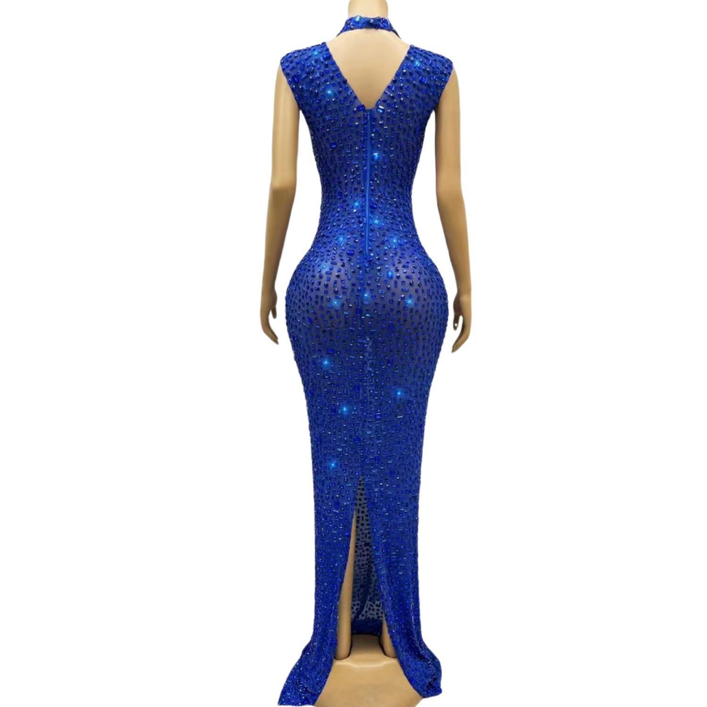 CELESINYI Lanbei Crystal Blue Mermaid Gown