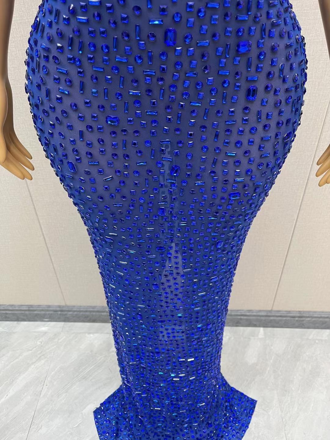 CELESINYI Lanbei Crystal Blue Mermaid Gown