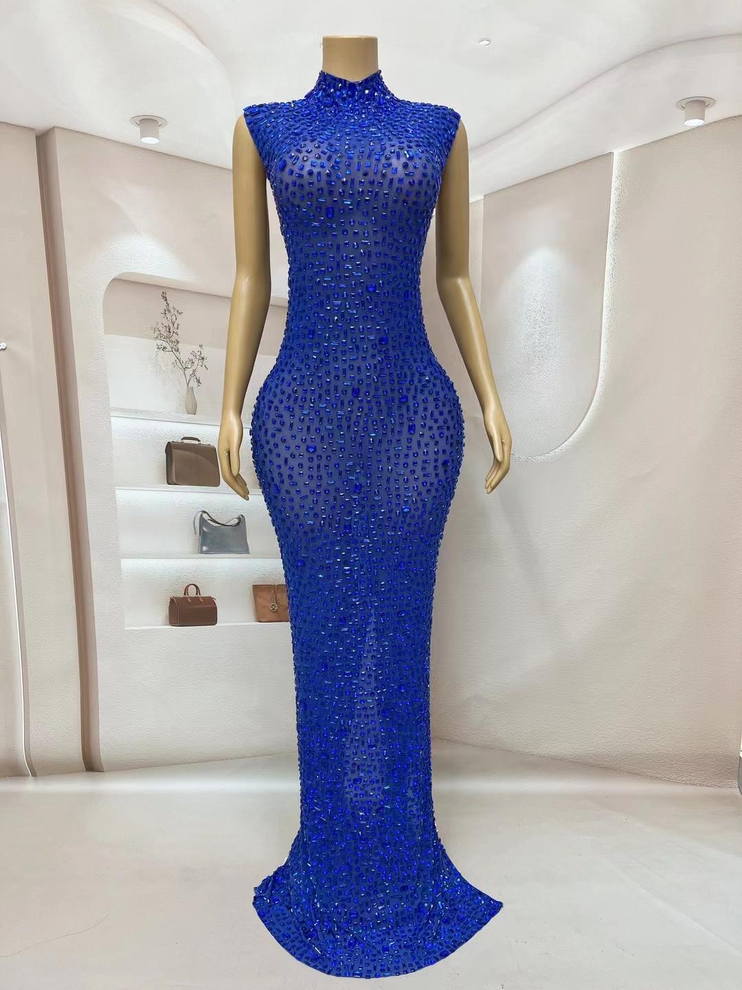 CELESINYI Lanbei Crystal Blue Mermaid Gown