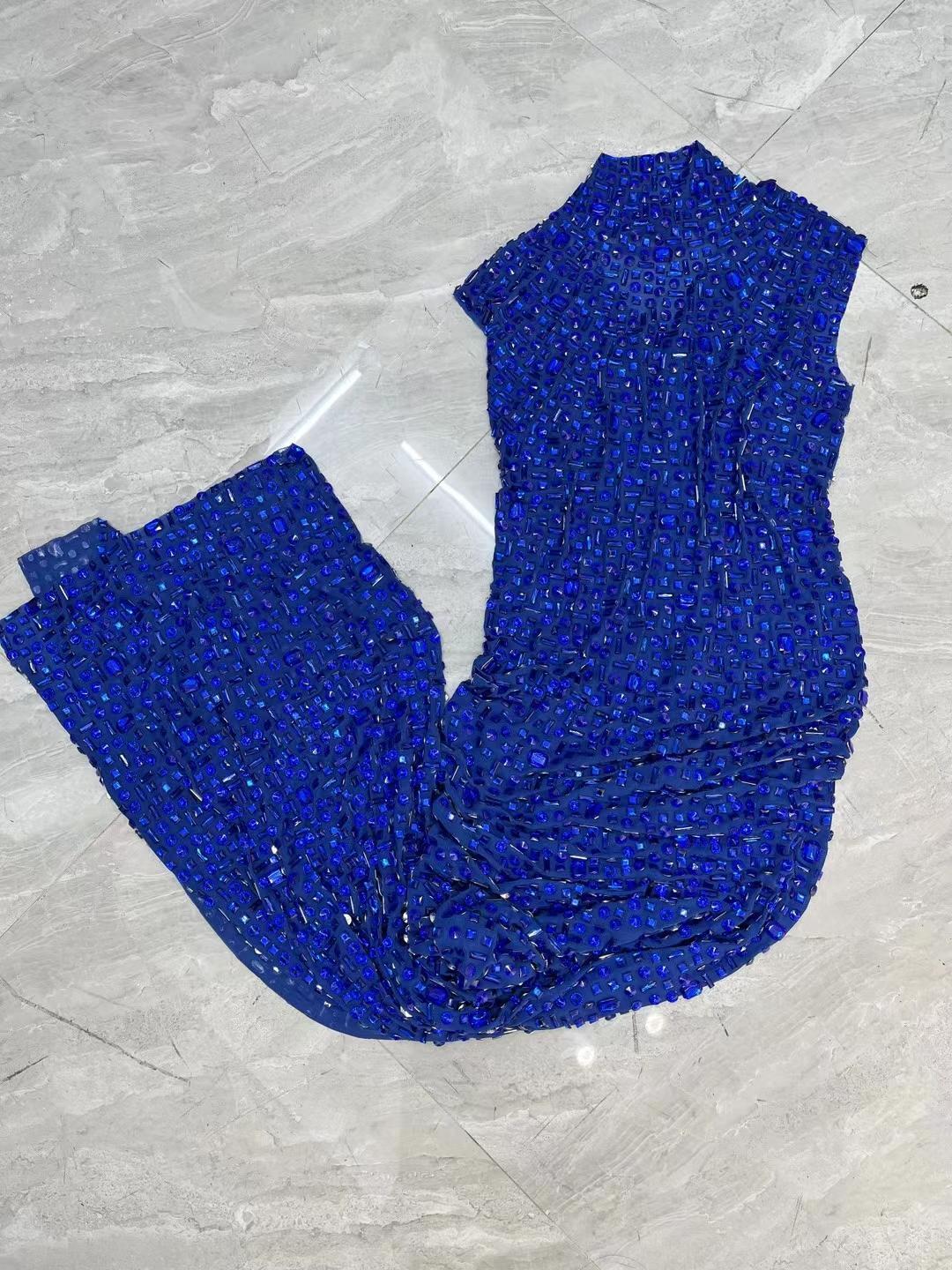 CELESINYI Lanbei Crystal Blue Mermaid Gown